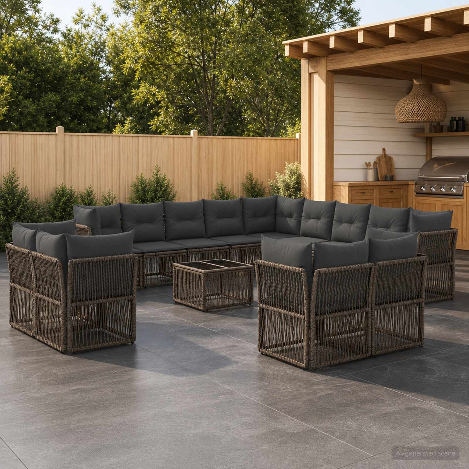 Tuinbankenset 14 pcs Grijs poly rattan – afbeelding 1