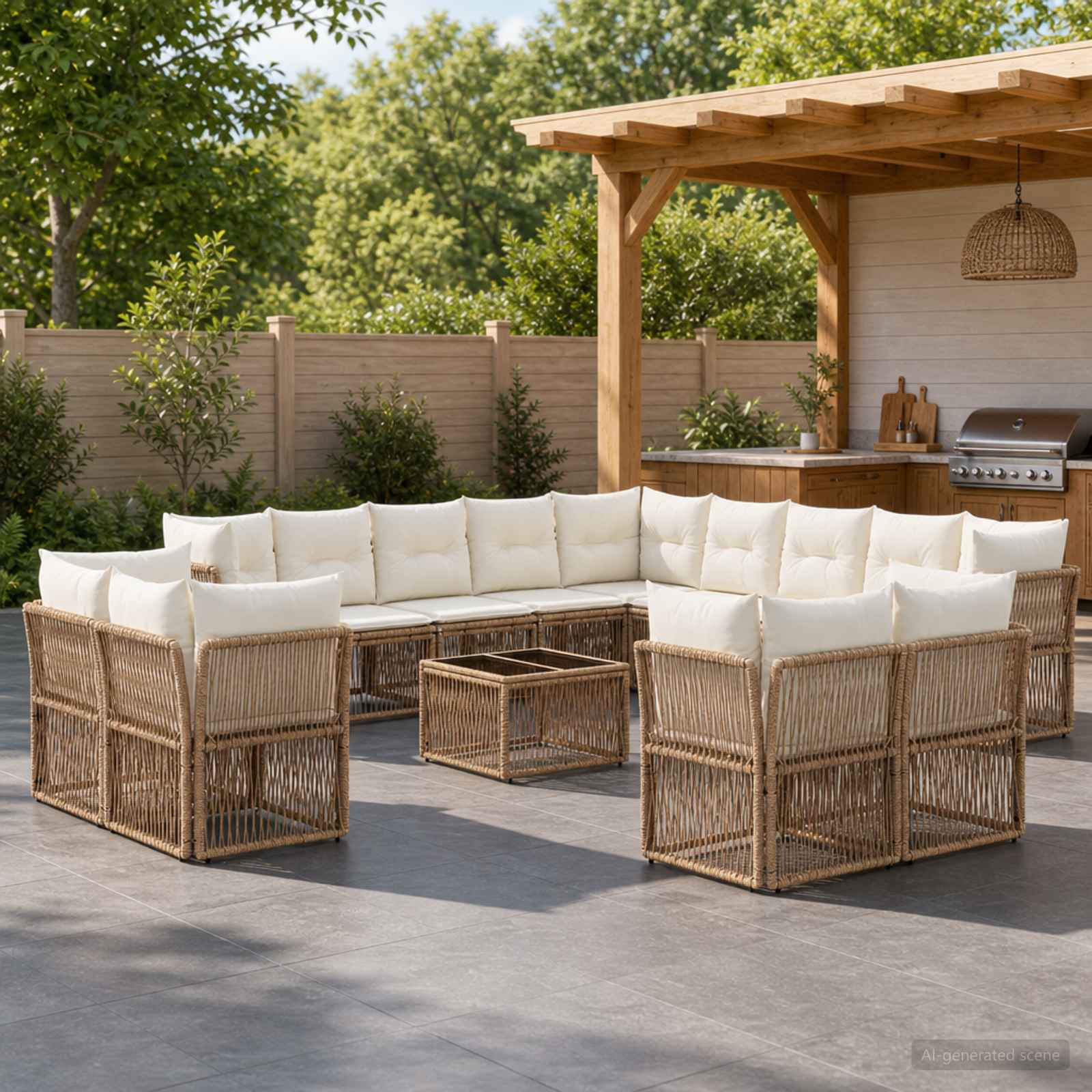 Tuinbankenset 14 pcs Beige poly rattan – afbeelding 1