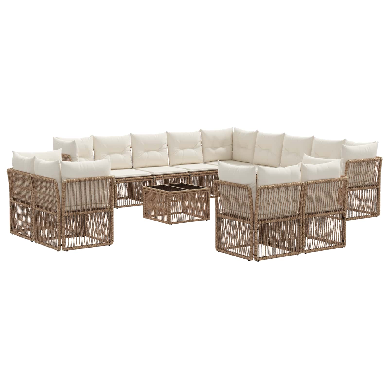 Tuinbankenset 14 pcs Beige poly rattan – afbeelding 2