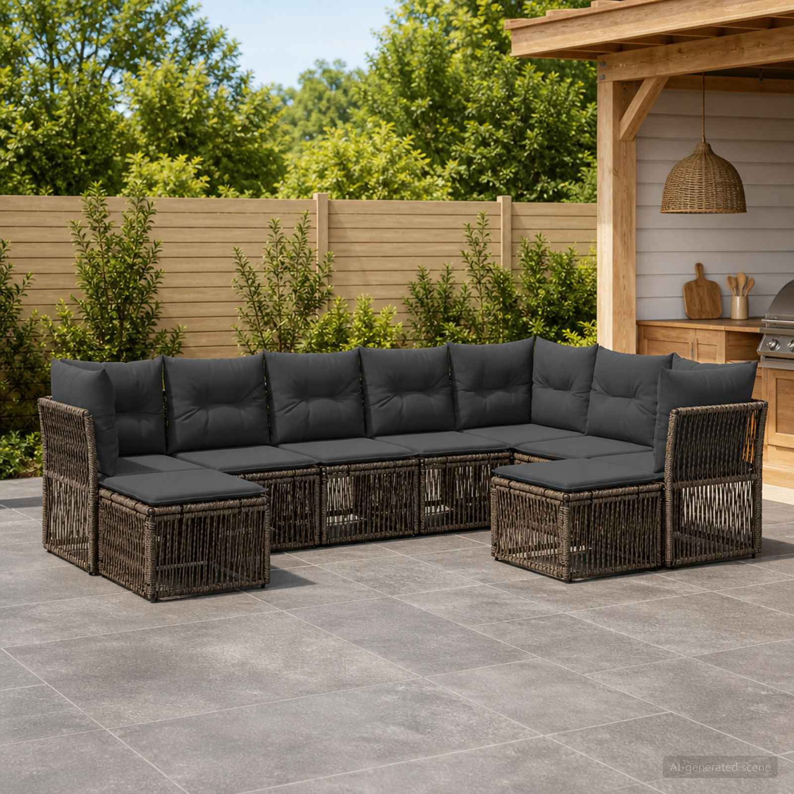 Tuinbankenset 9 pcs Grijs poly rattan – afbeelding 1