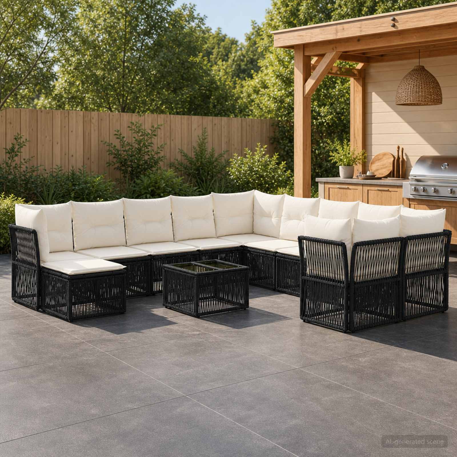 Tuinbankenset 12 pcs Zwart poly rattan – afbeelding 1