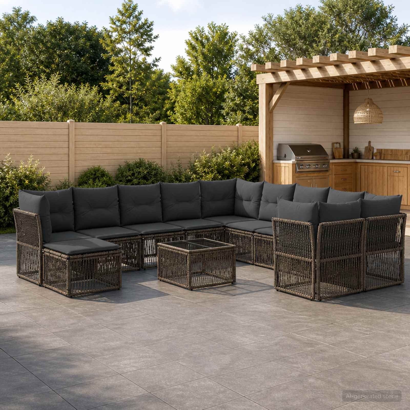 Tuinbankenset 12 pcs Grijs poly rattan – afbeelding 1
