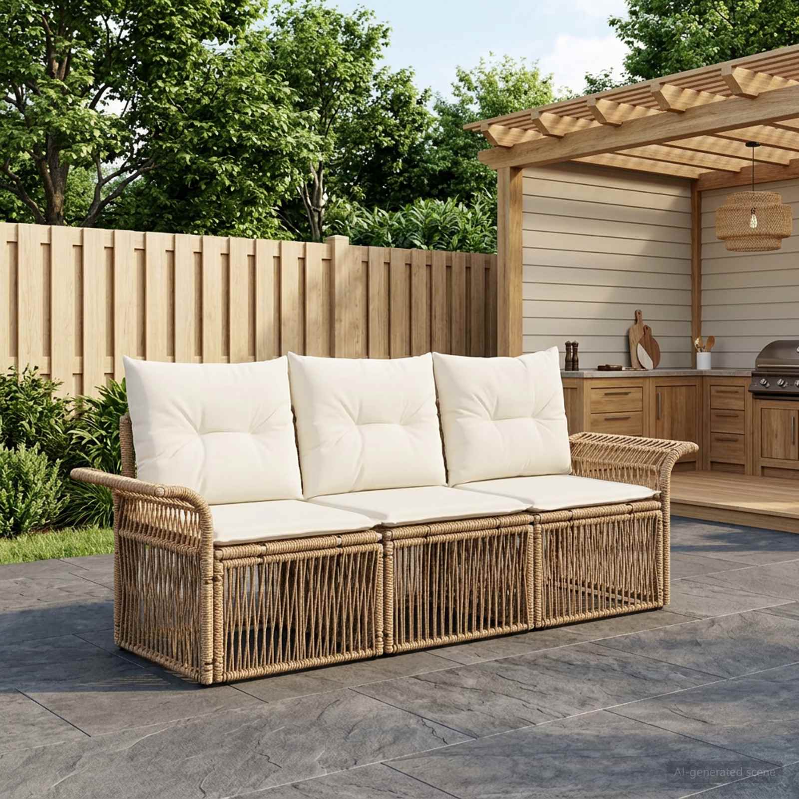 Tuinbankenset 3 pcs Beige poly rattan – afbeelding 1