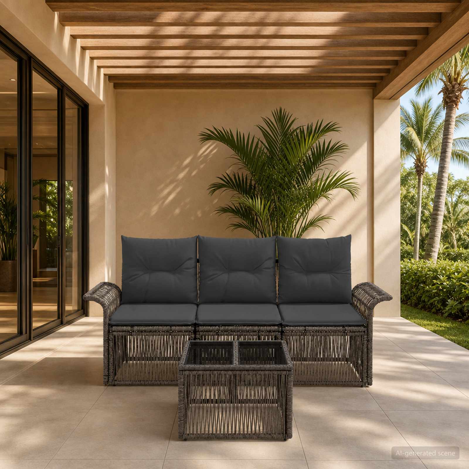 Tuinbankenset 4 pcs Grijs poly rattan