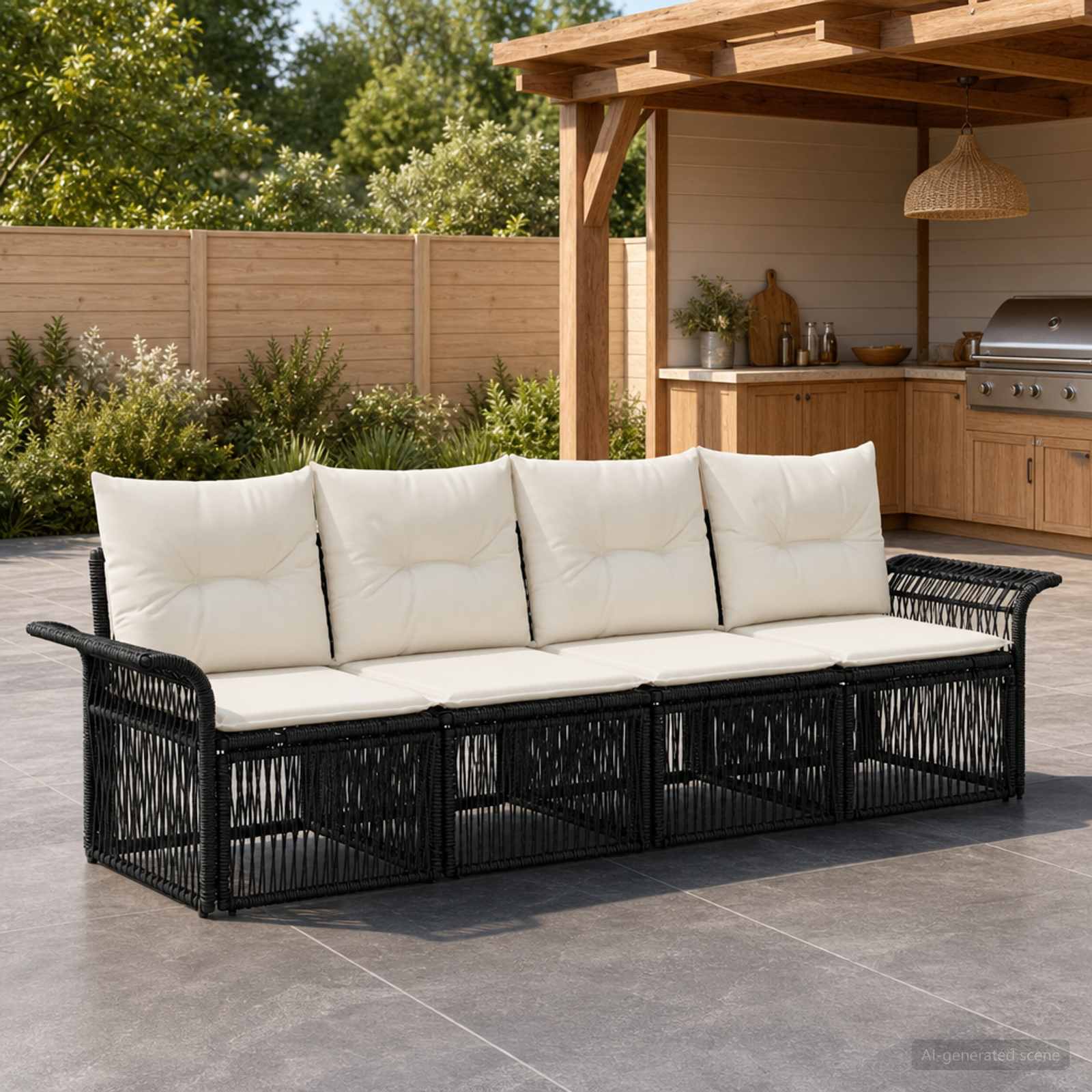 Tuinbankenset 4 pcs Zwart poly rattan – afbeelding 1
