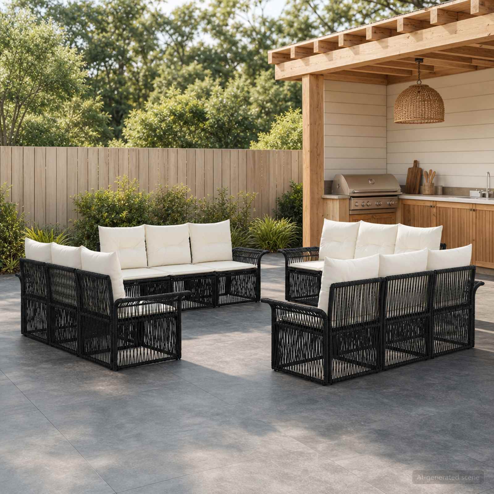 Tuinbankenset 12 pcs Zwart poly rattan – afbeelding 1