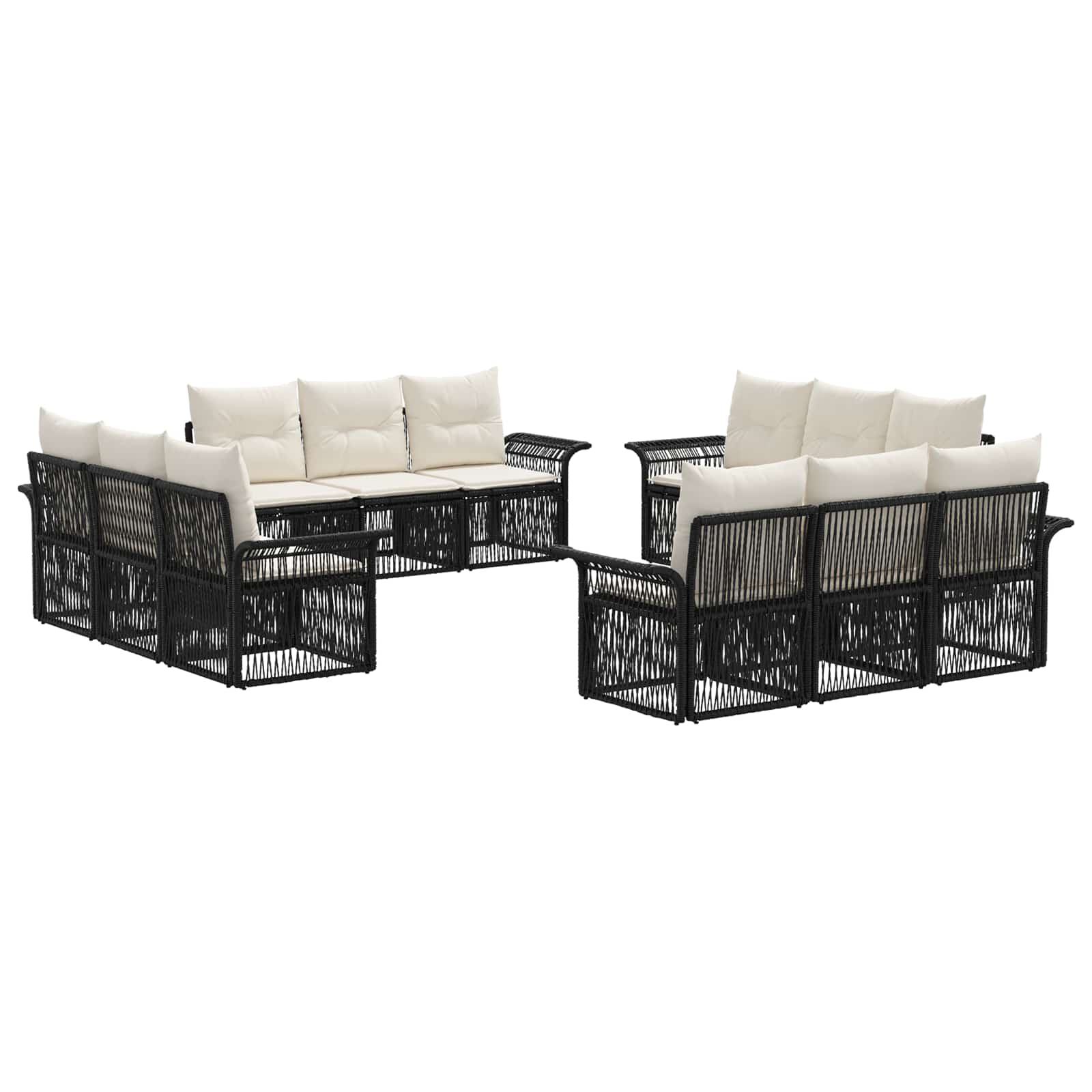 Tuinbankenset 12 pcs Zwart poly rattan – afbeelding 2