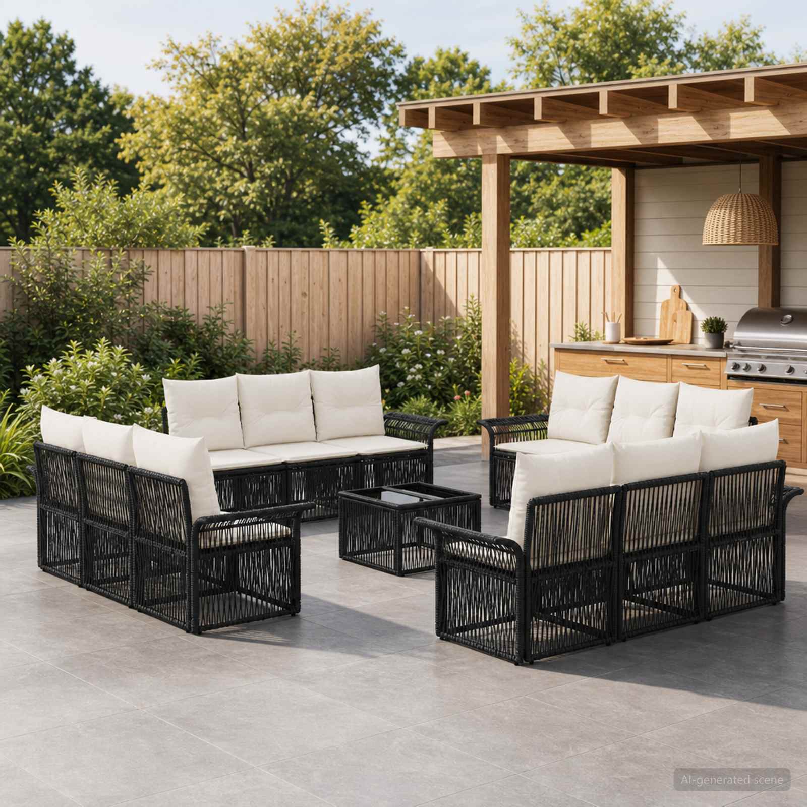 Tuinbankenset 13 pcs Zwart poly rattan – afbeelding 1