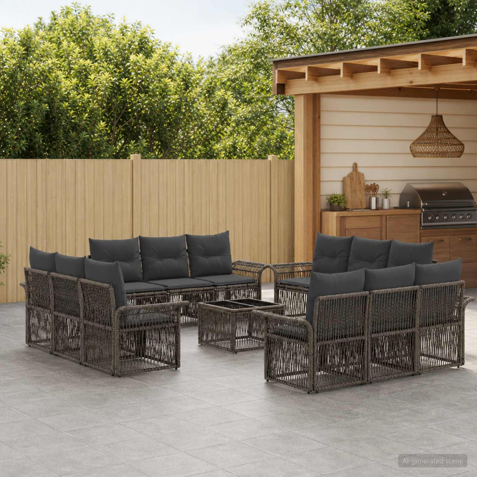 Tuinbankenset 13 pcs Grijs poly rattan – afbeelding 1