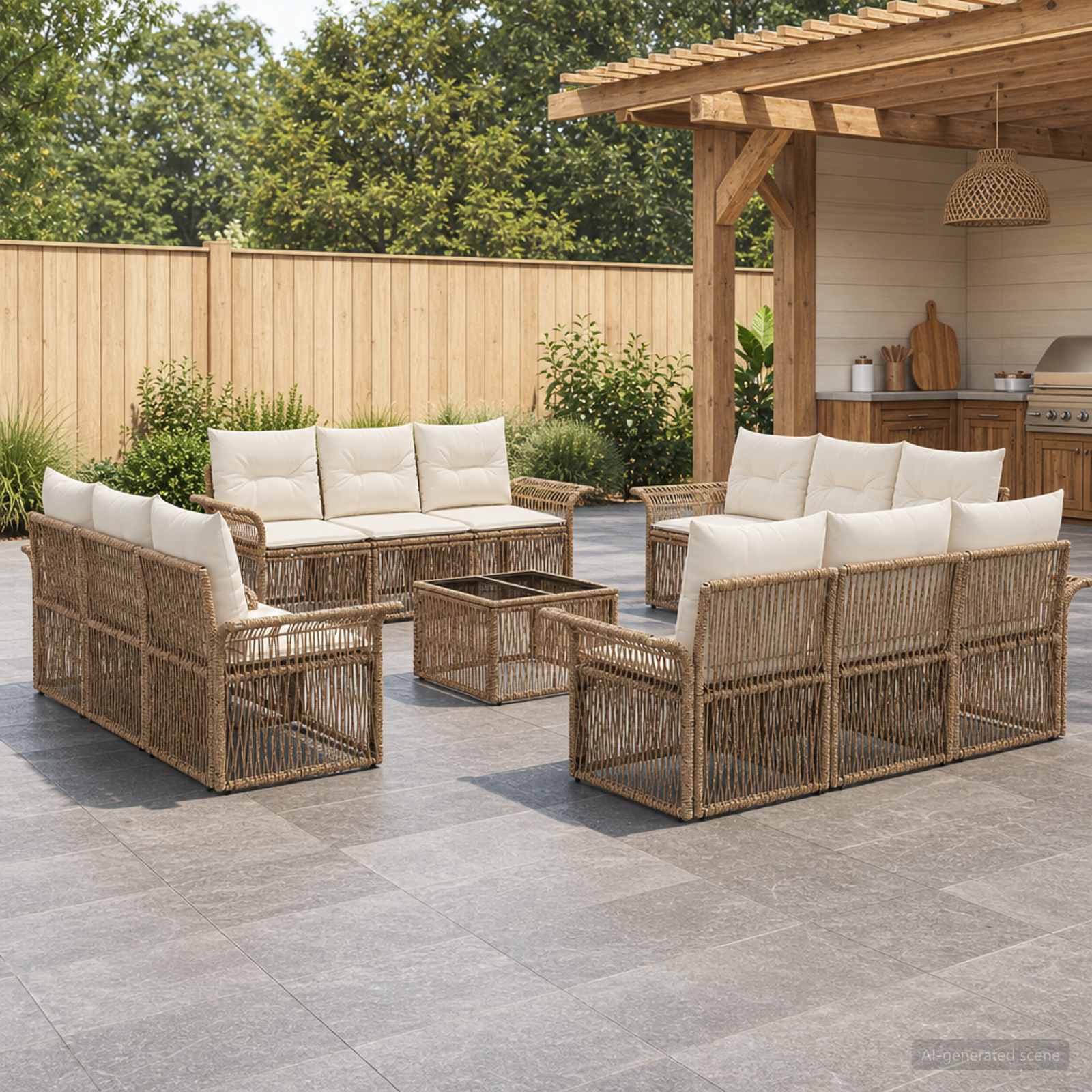 Tuinbankenset 13 pcs Beige poly rattan – afbeelding 1