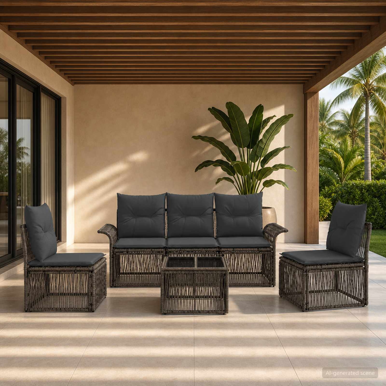 Tuinbankenset 6 pcs Grijs poly rattan – afbeelding 1