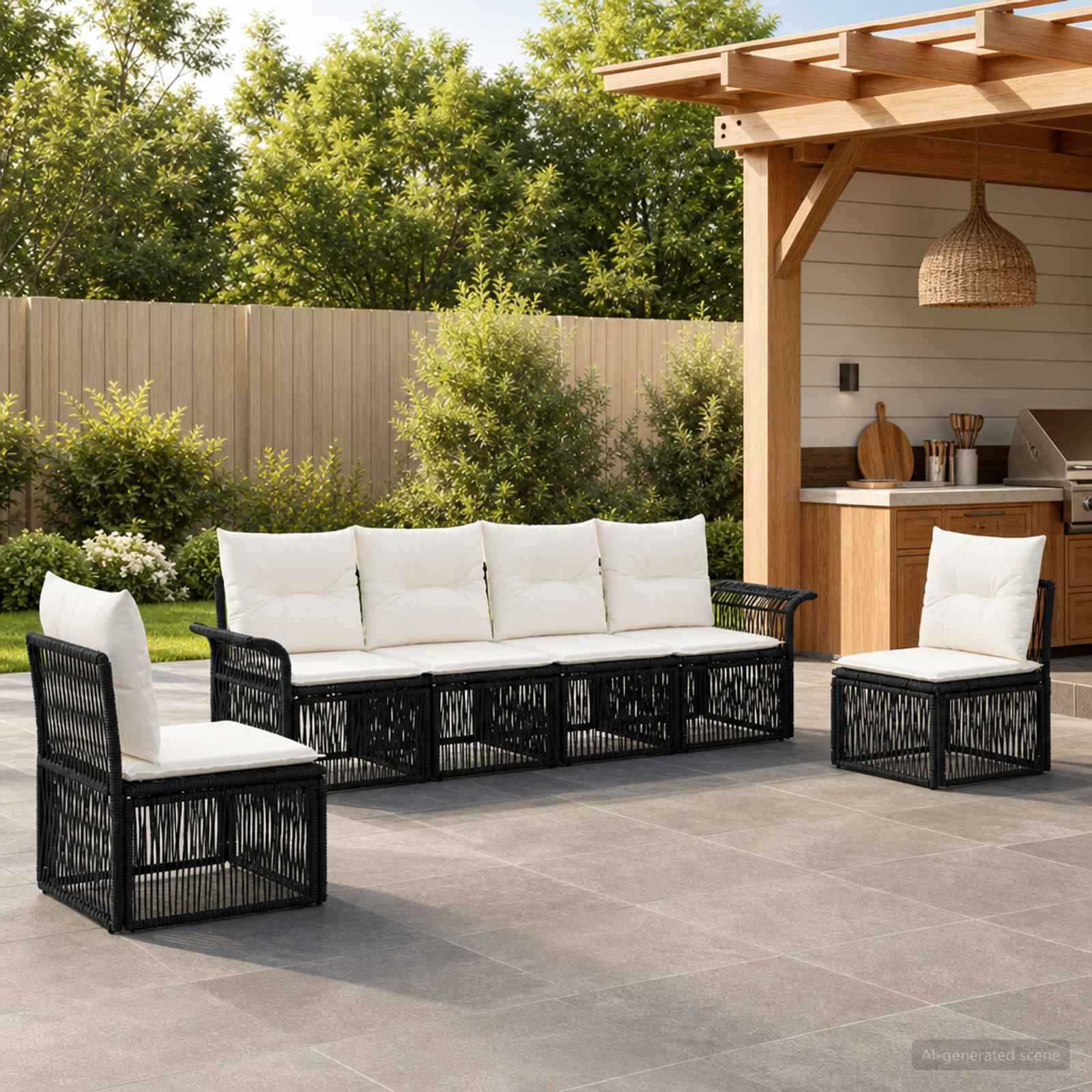 Tuinbankenset 6 pcs Zwart poly rattan – afbeelding 1