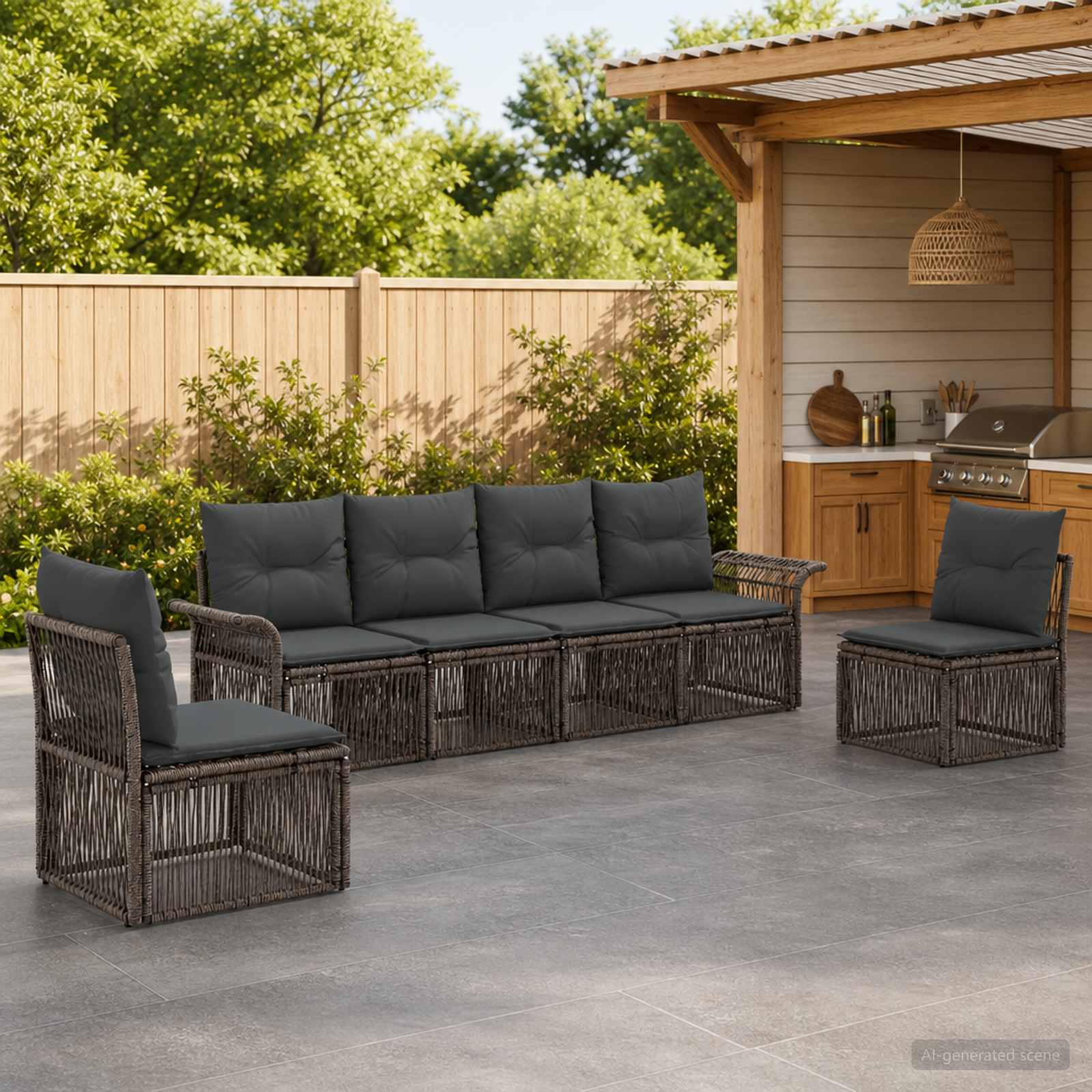 Tuinbankenset 6 pcs Grijs poly rattan – afbeelding 1