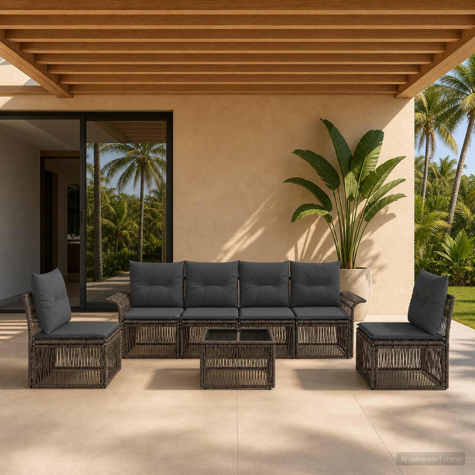 Tuinbankenset 7 pcs Grijs poly rattan – afbeelding 1