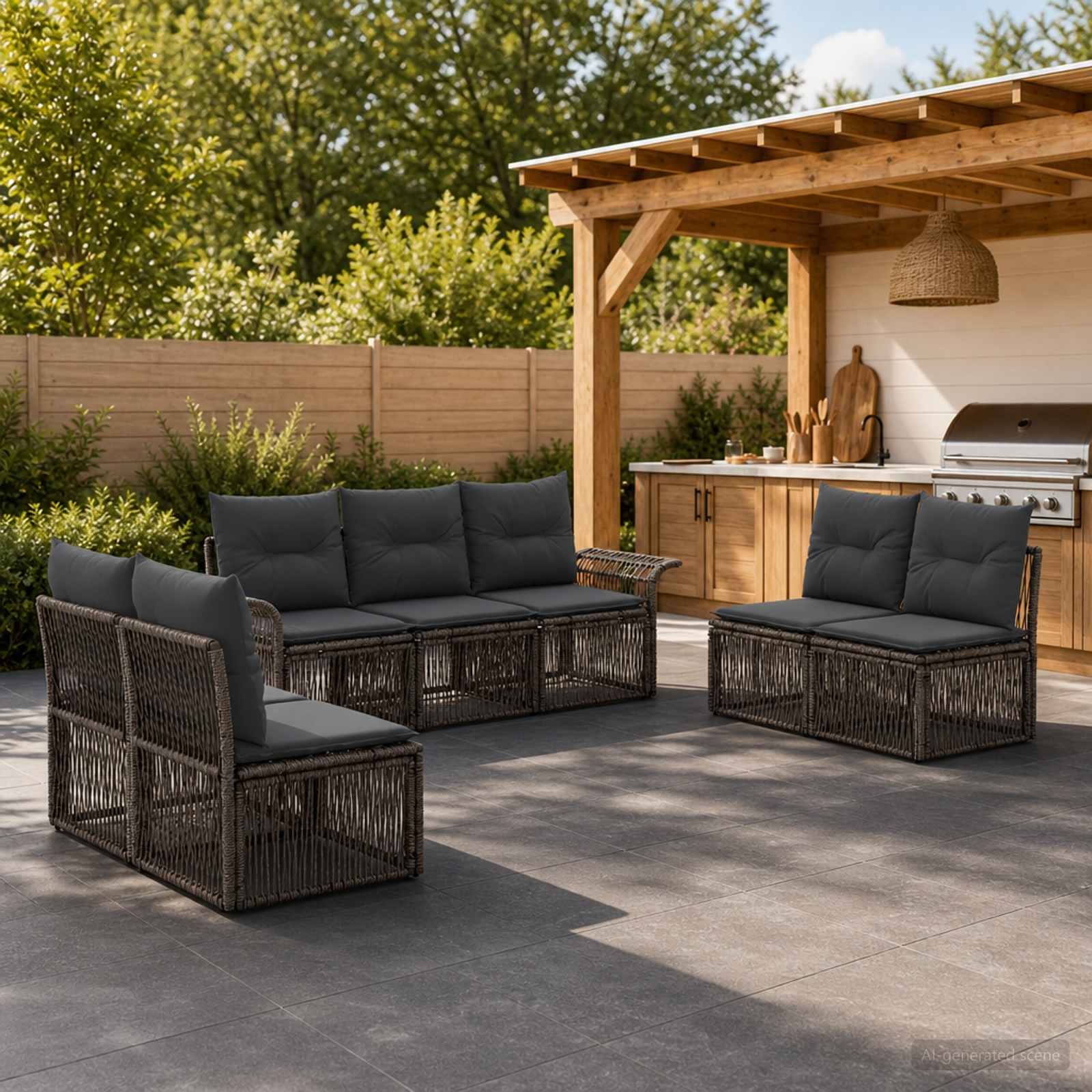 Tuinbankenset 7 pcs Grijs poly rattan – afbeelding 1