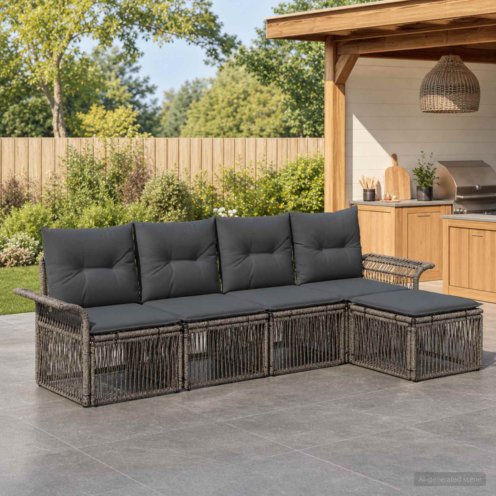 Tuinbankenset 5 pcs Grijs poly rattan – afbeelding 1