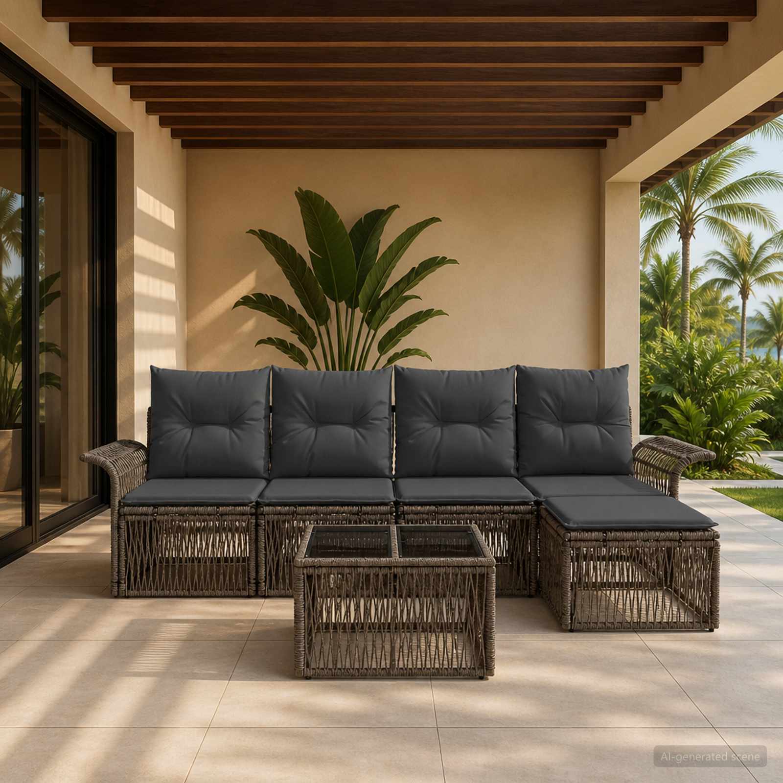 Tuinbankenset 6 pcs Grijs poly rattan – afbeelding 1