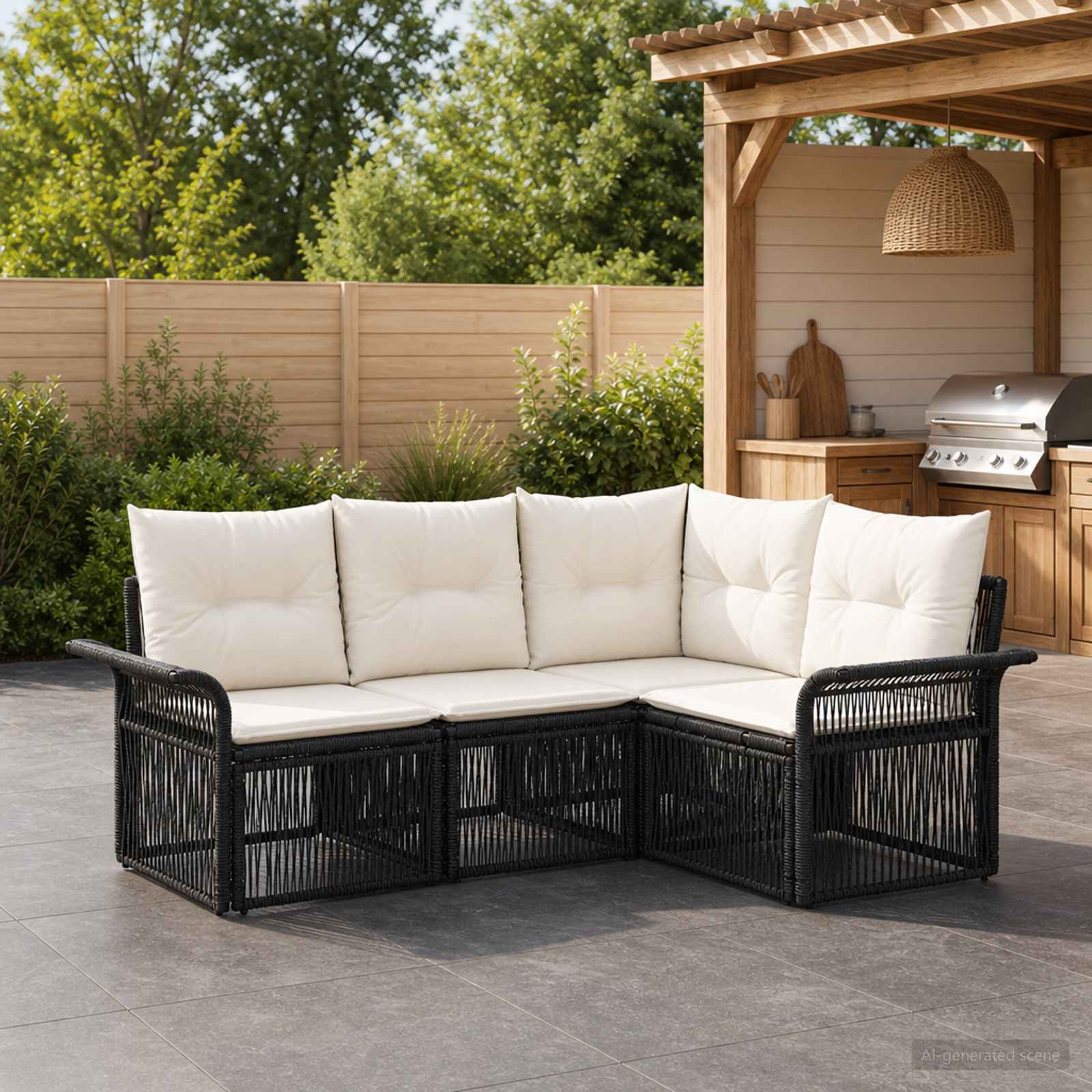 Tuinbankenset 4 pcs Zwart poly rattan – afbeelding 1