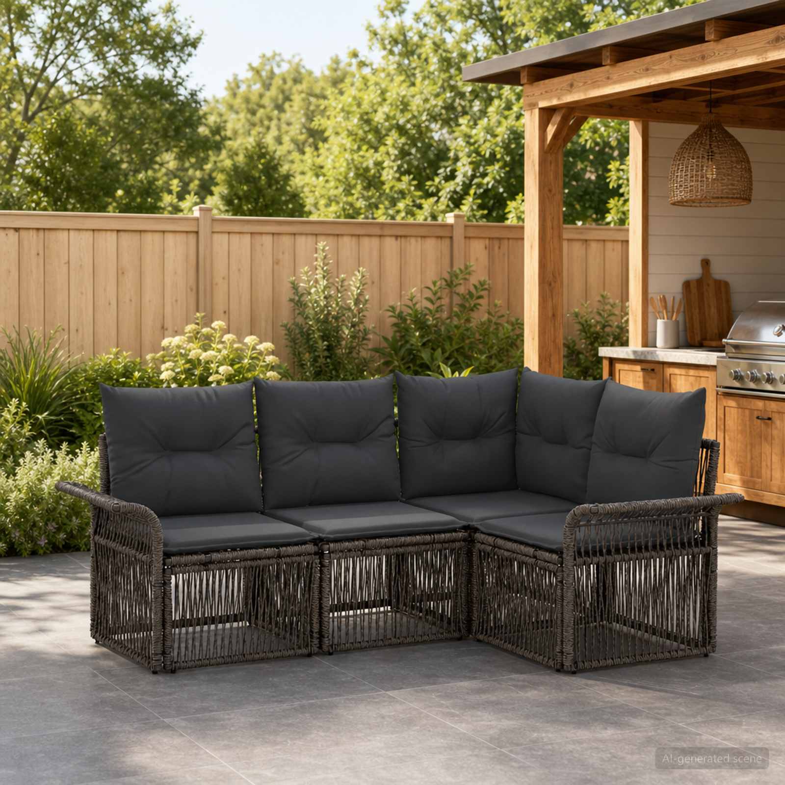 Tuinbankenset 4 pcs Grijs poly rattan – afbeelding 1