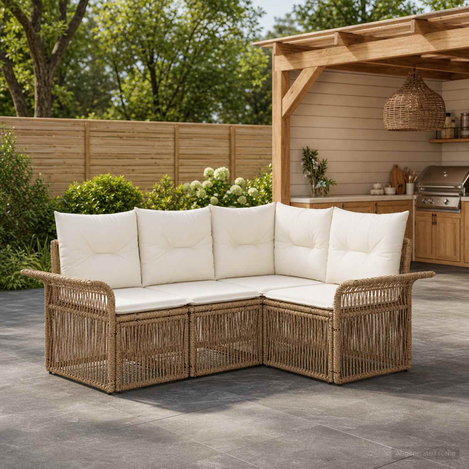 Tuinbankenset 4 pcs Beige poly rattan – afbeelding 1