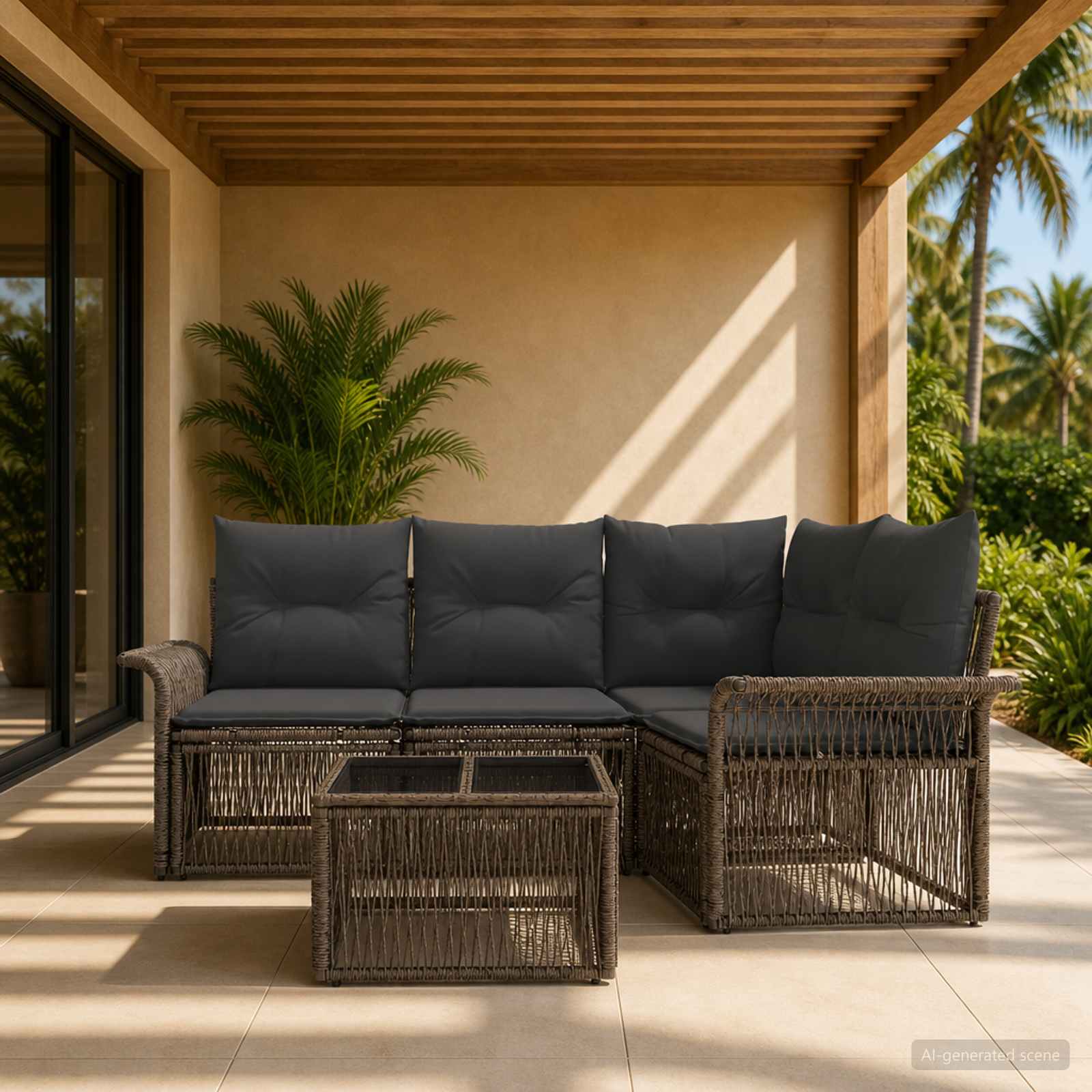 Tuinbankenset 5 pcs Grijs poly rattan – afbeelding 1