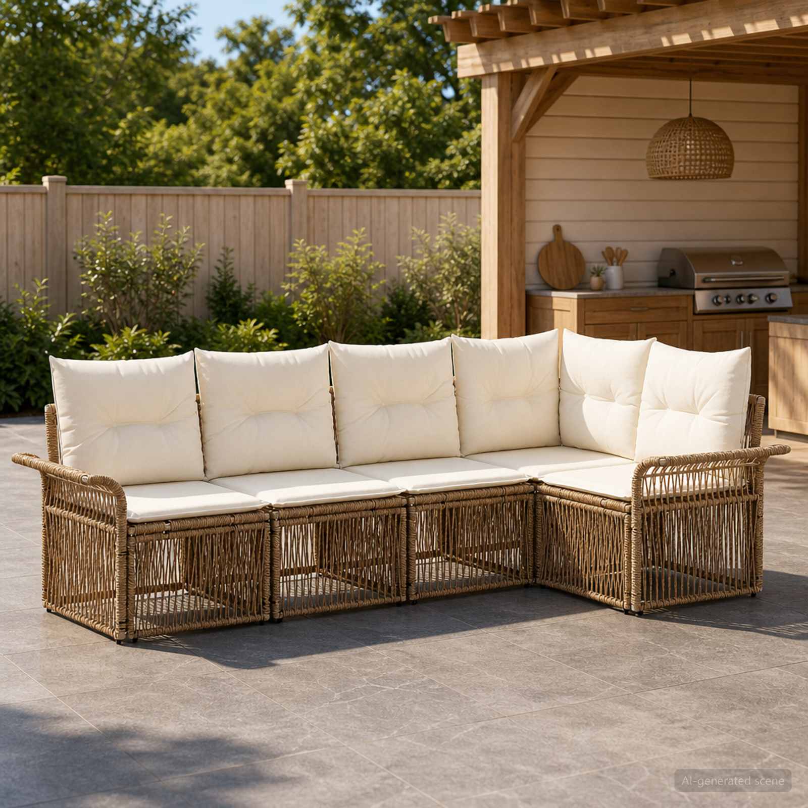 Tuinbankenset 5 pcs Beige poly rattan – afbeelding 1