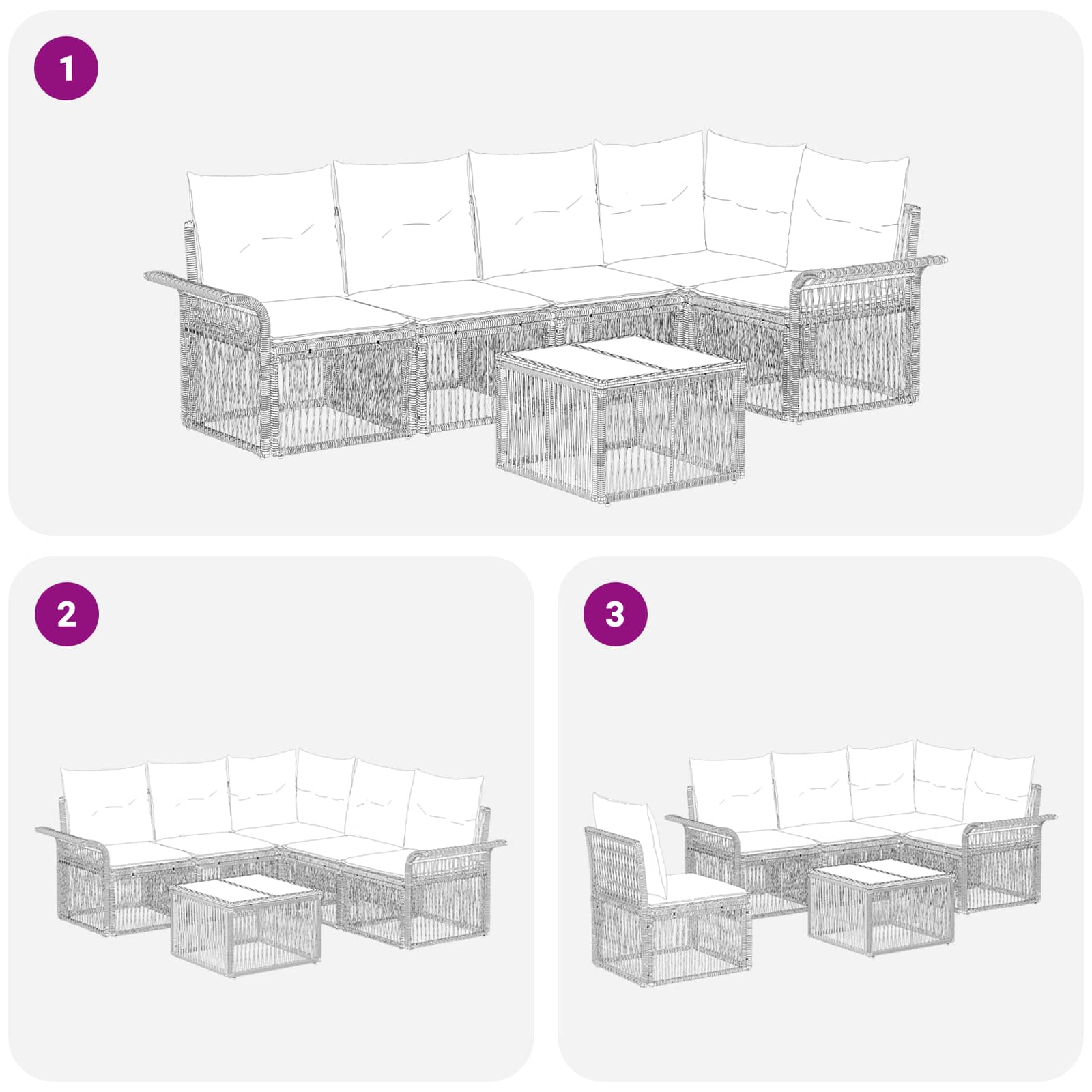Tuinbankenset 6 pcs Grijs poly rattan – afbeelding 9