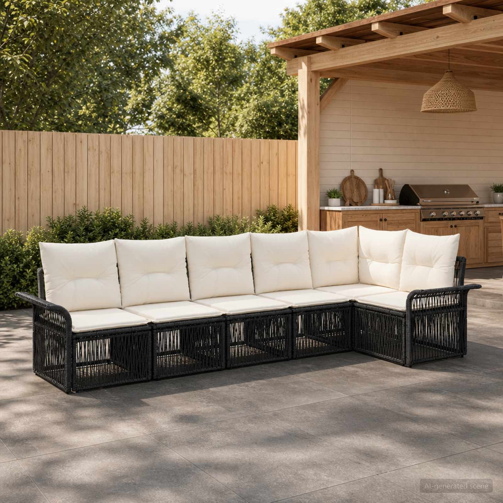 Tuinbankenset 6 pcs Zwart poly rattan – afbeelding 1