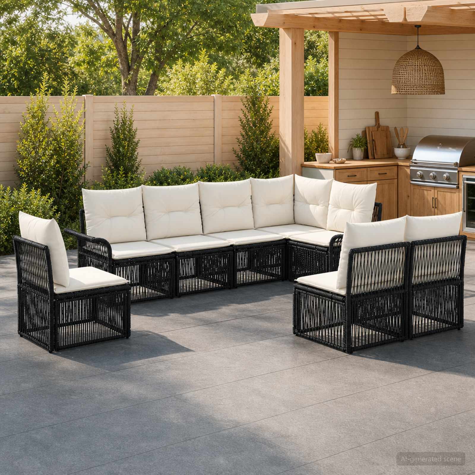 Tuinbankenset 8 pcs Zwart poly rattan – afbeelding 1
