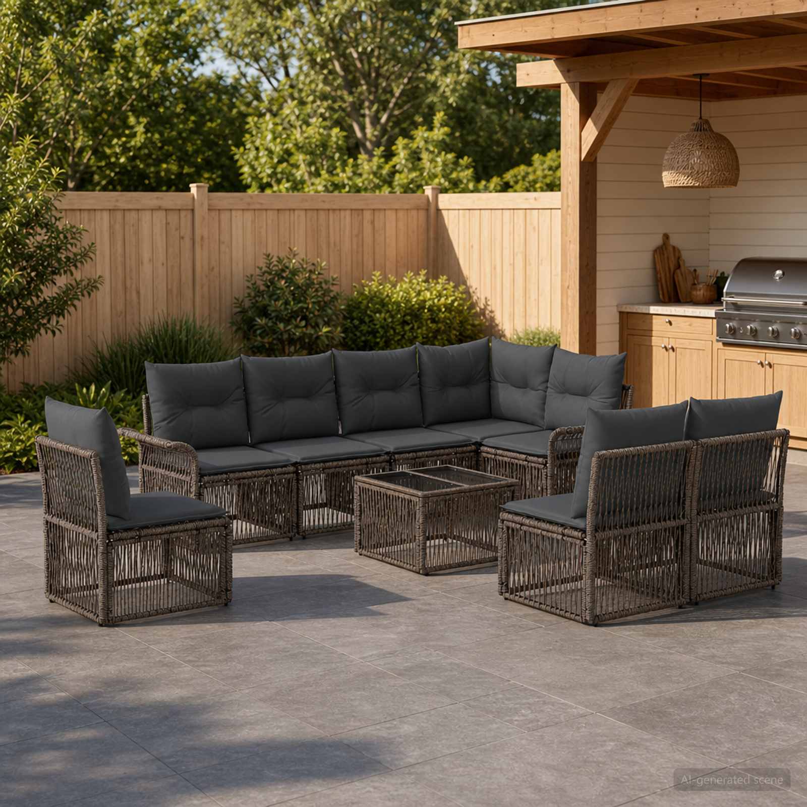 Tuinbankenset 9 pcs Grijs poly rattan – afbeelding 1
