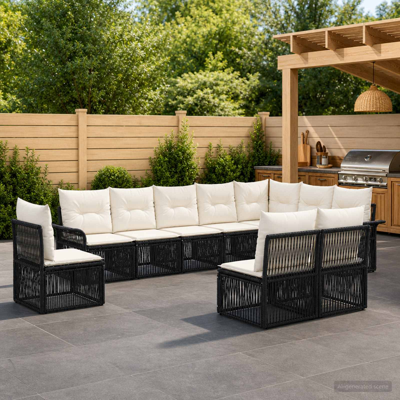 Tuinbankenset 10 pcs Zwart poly rattan – afbeelding 1