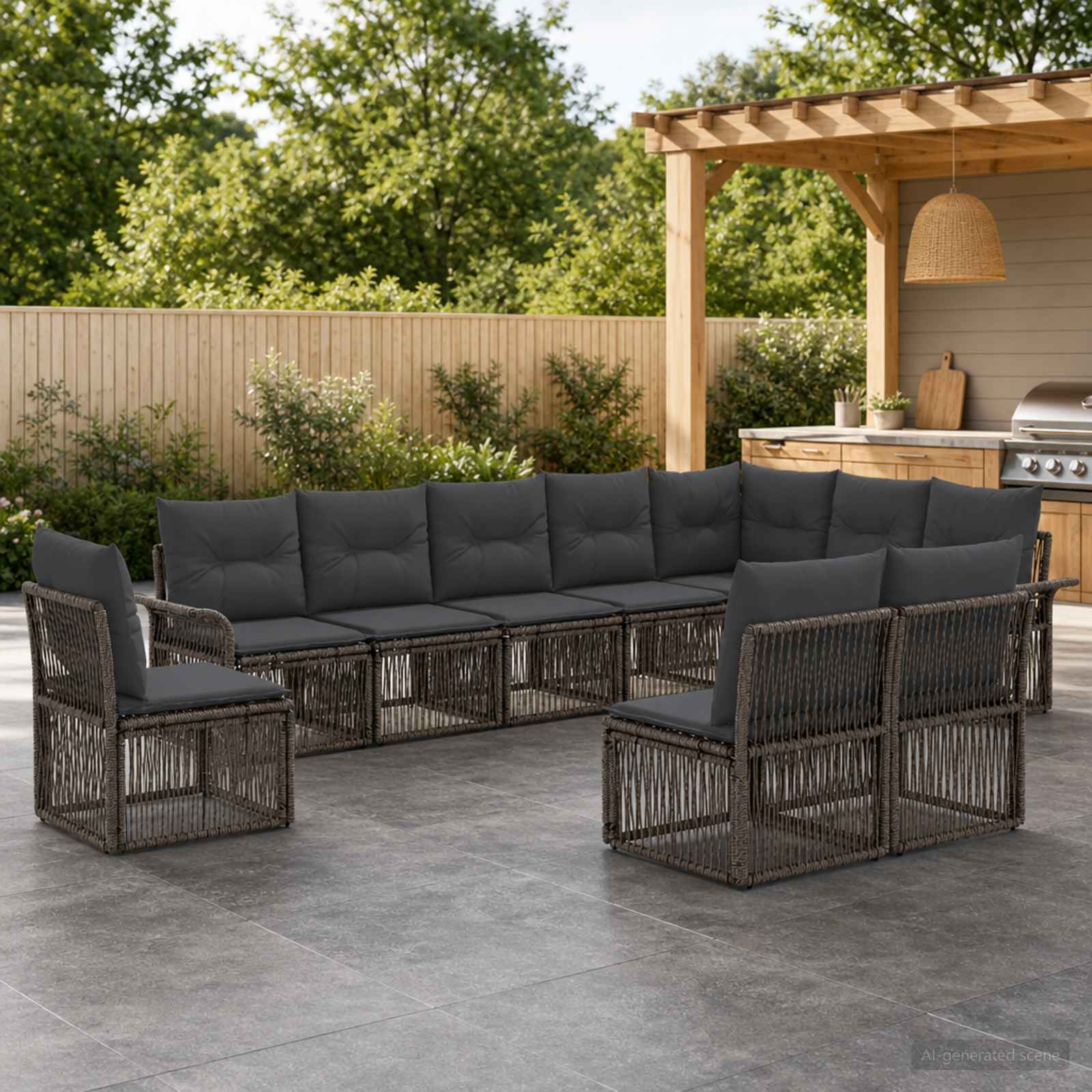 Tuinbankenset 10 pcs Grijs poly rattan – afbeelding 1