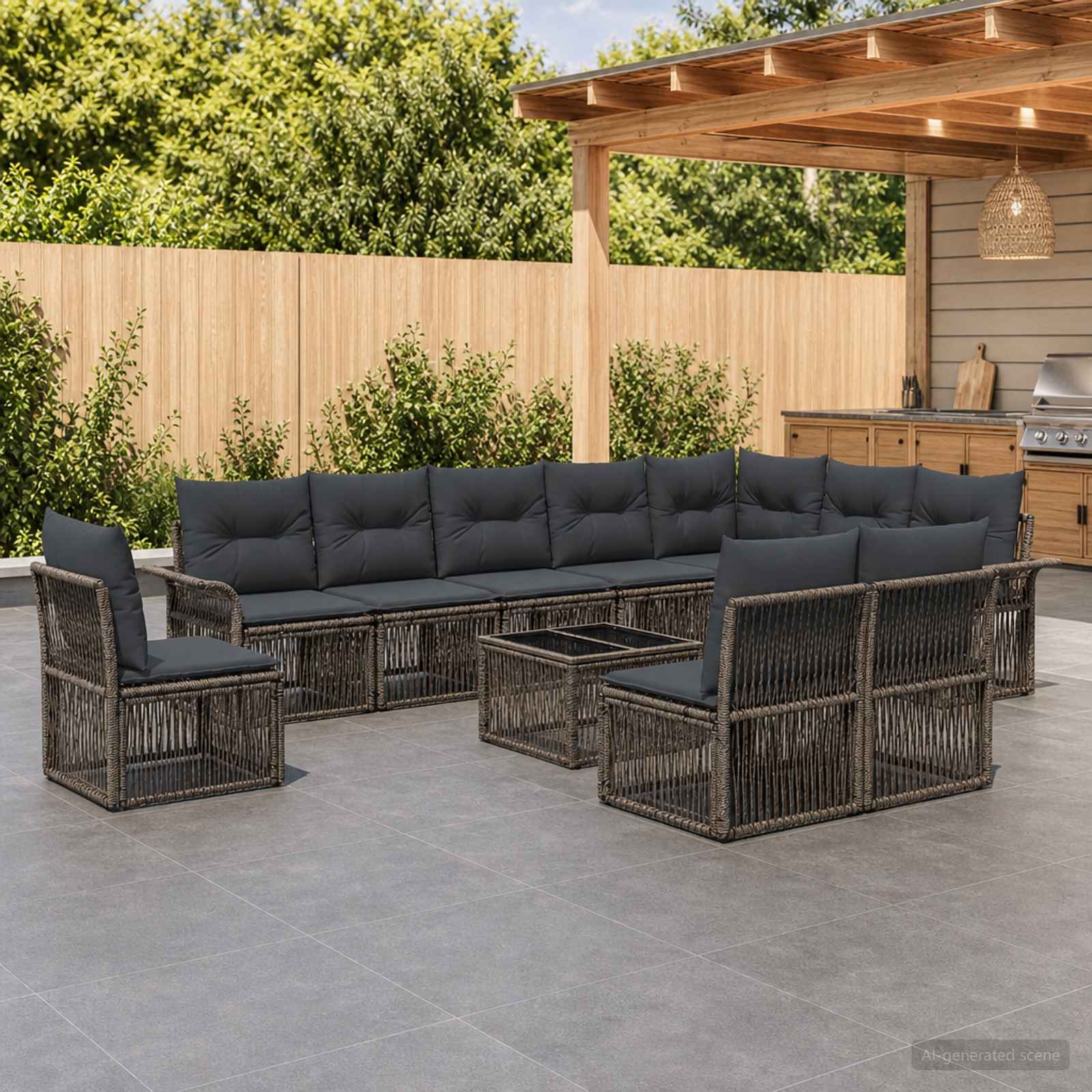 Tuinbankenset 11 pcs Grijs poly rattan – afbeelding 1
