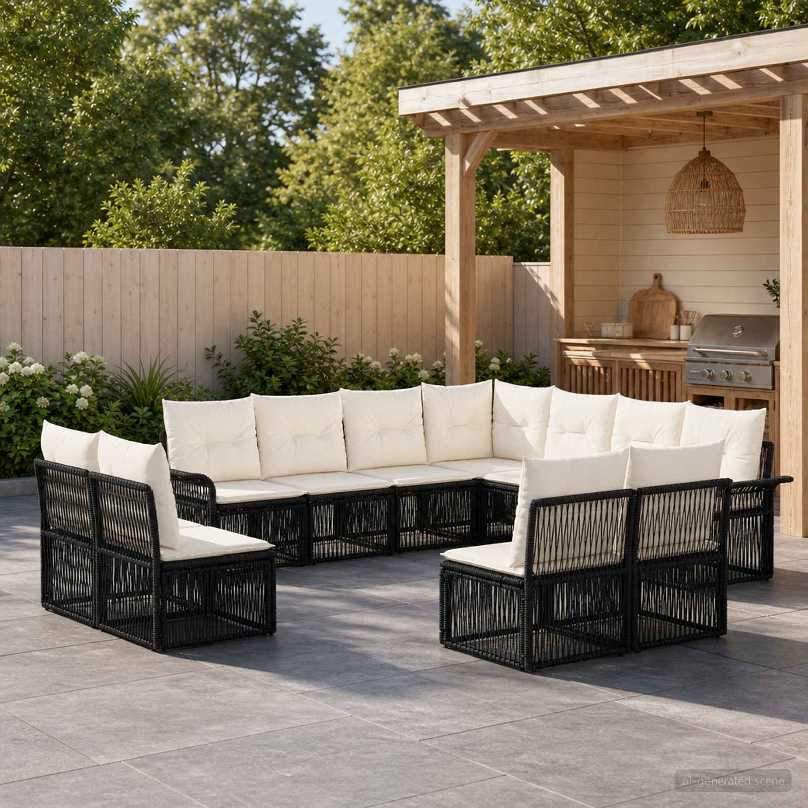 Tuinbankenset 11 pcs Zwart poly rattan – afbeelding 1