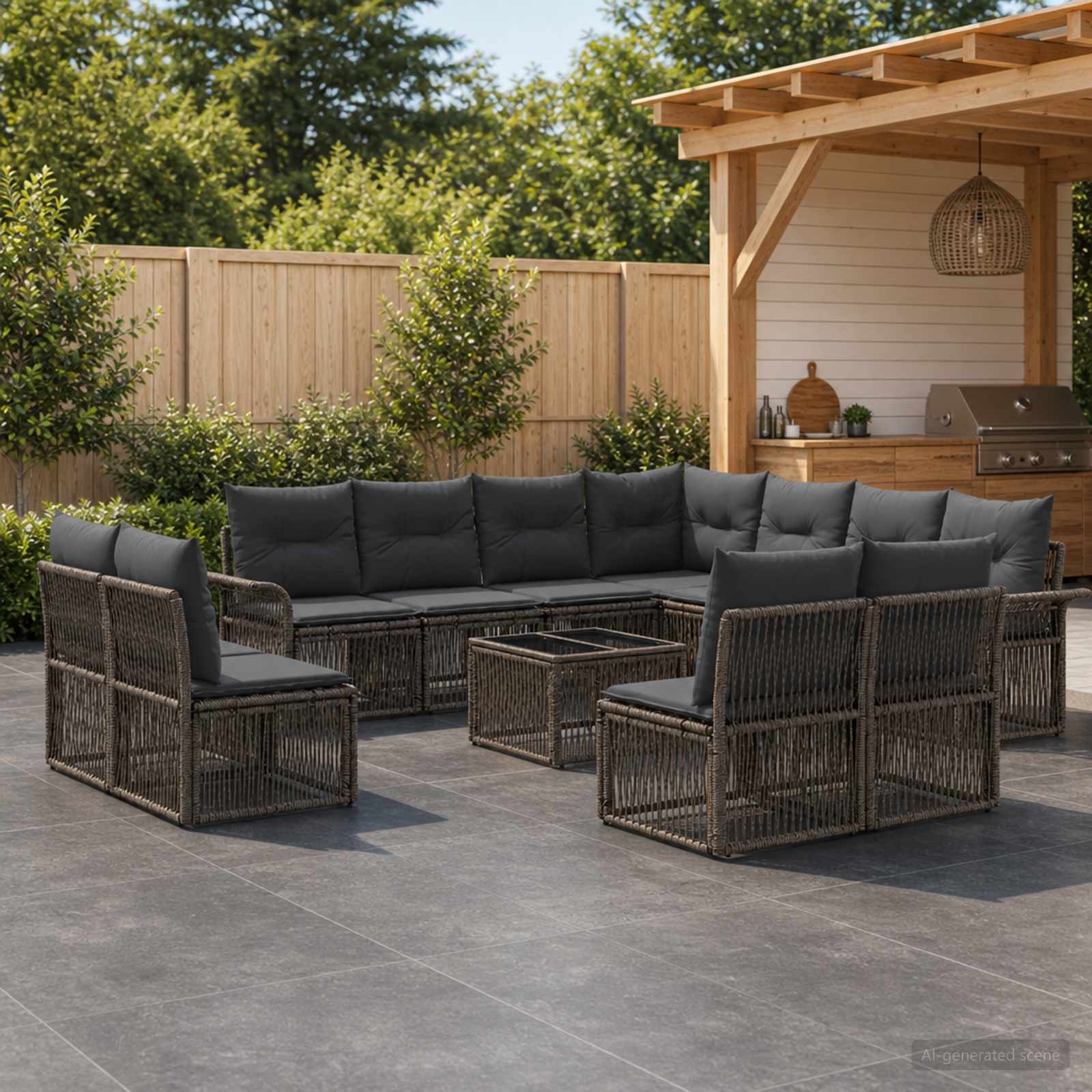 Tuinbankenset 12 pcs Grijs poly rattan – afbeelding 1