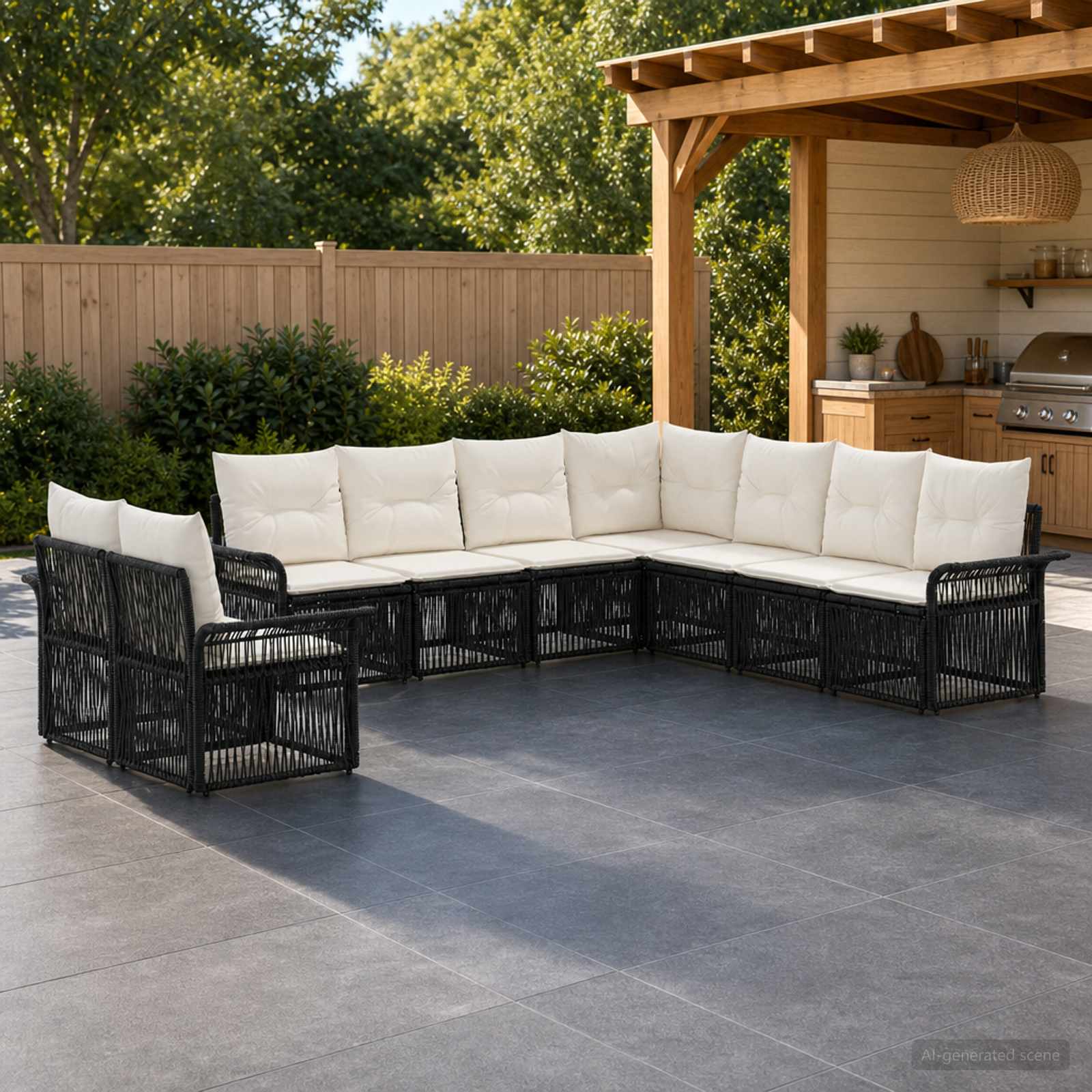 Tuinbankenset 9 pcs Zwart poly rattan