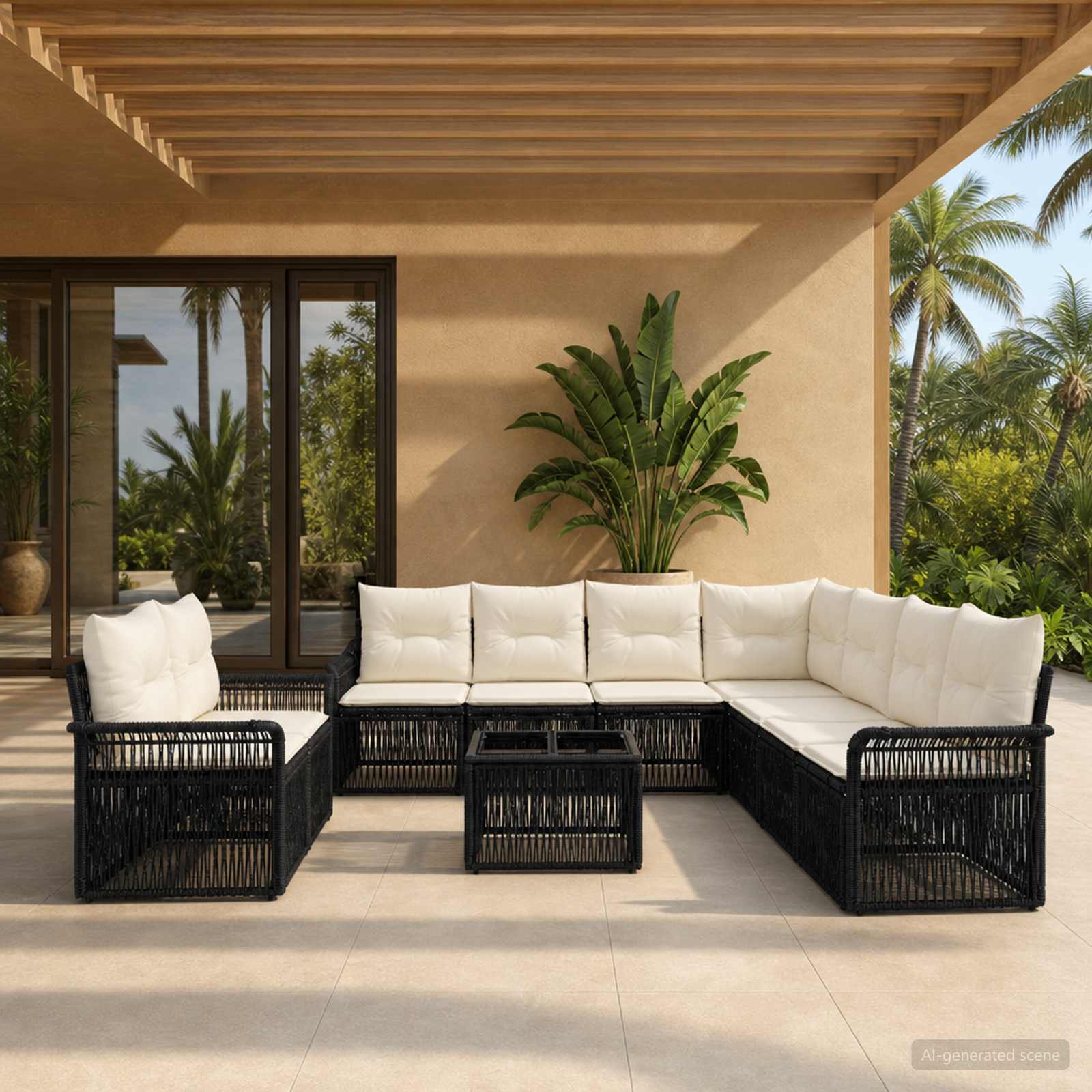 Tuinbankenset 10 pcs Zwart poly rattan – afbeelding 1