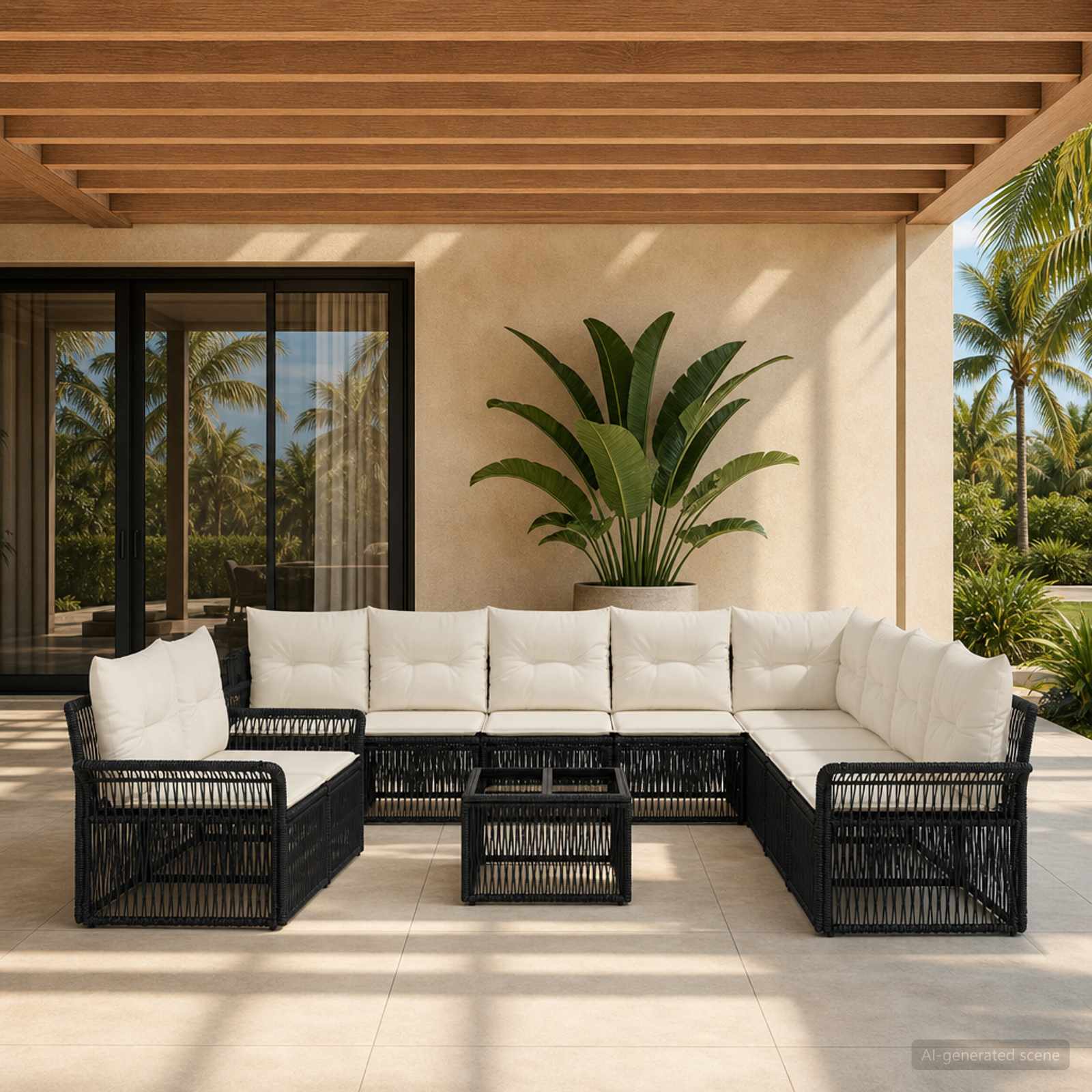 Tuinbankenset 11 pcs Zwart poly rattan – afbeelding 1