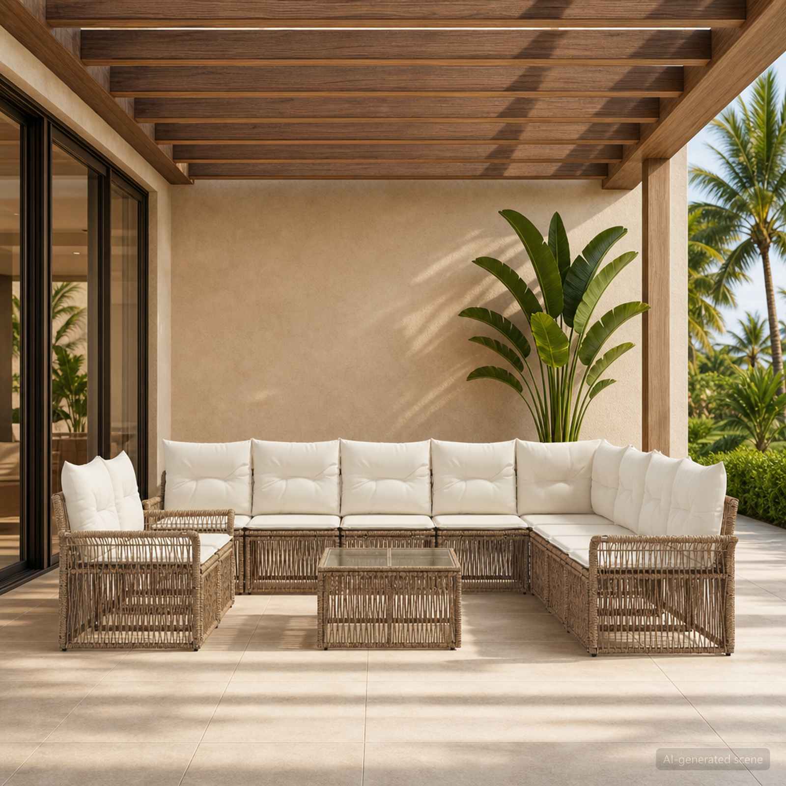 Tuinbankenset 11 pcs Beige poly rattan – afbeelding 1