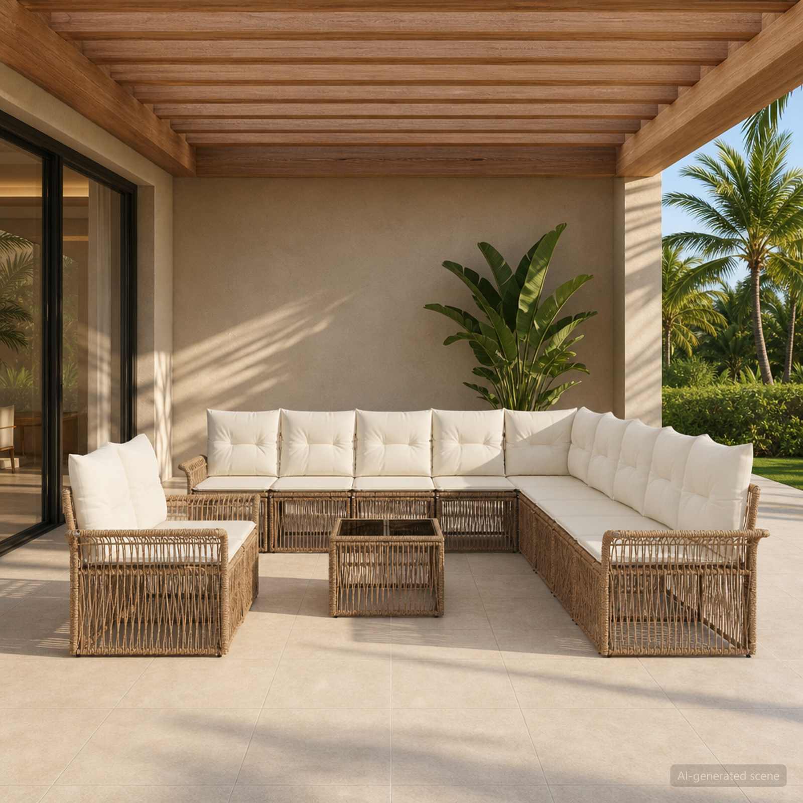 Tuinbankenset 12 pcs Beige poly rattan – afbeelding 1