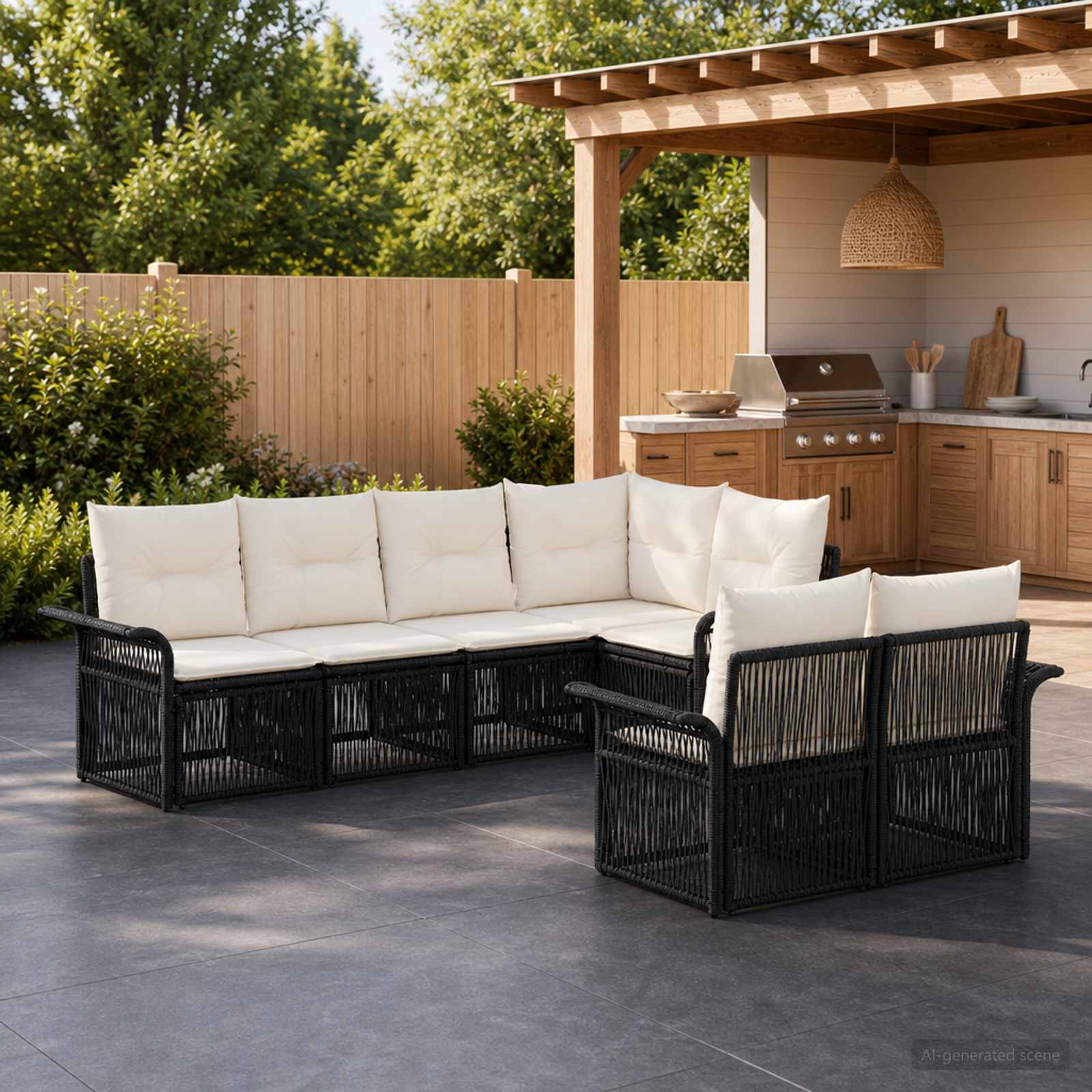 Tuinbankenset 7 st 7-Aantal zitplaatsen Zwart poly rattan