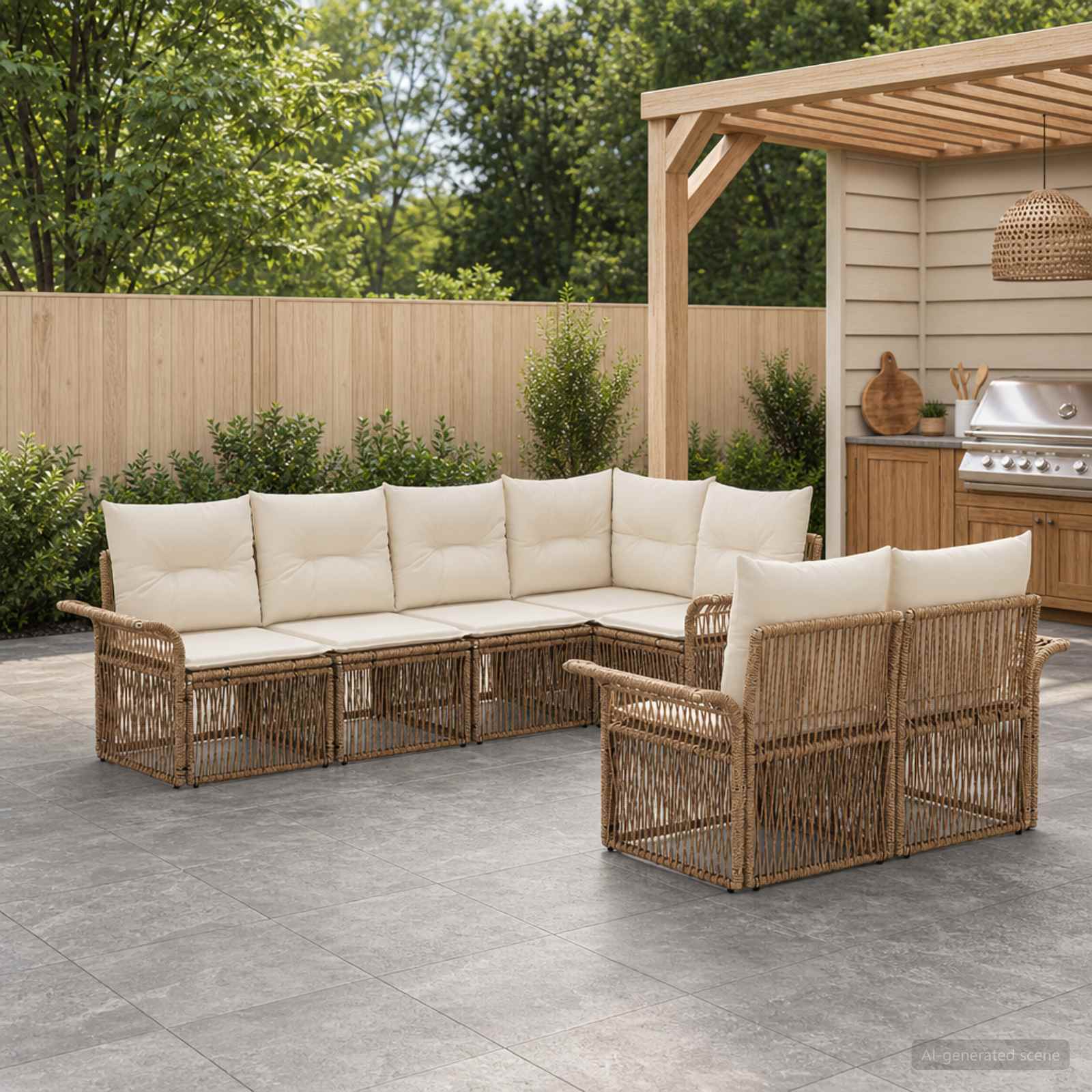 Tuinbankenset 7 st 7-Aantal zitplaatsen Beige poly rattan