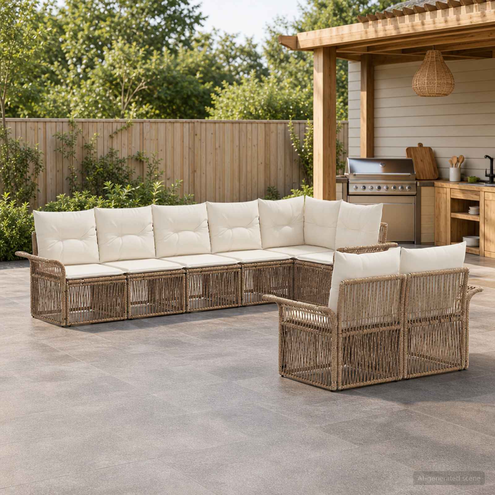 Tuinbankenset 8 pcs Beige poly rattan – afbeelding 1