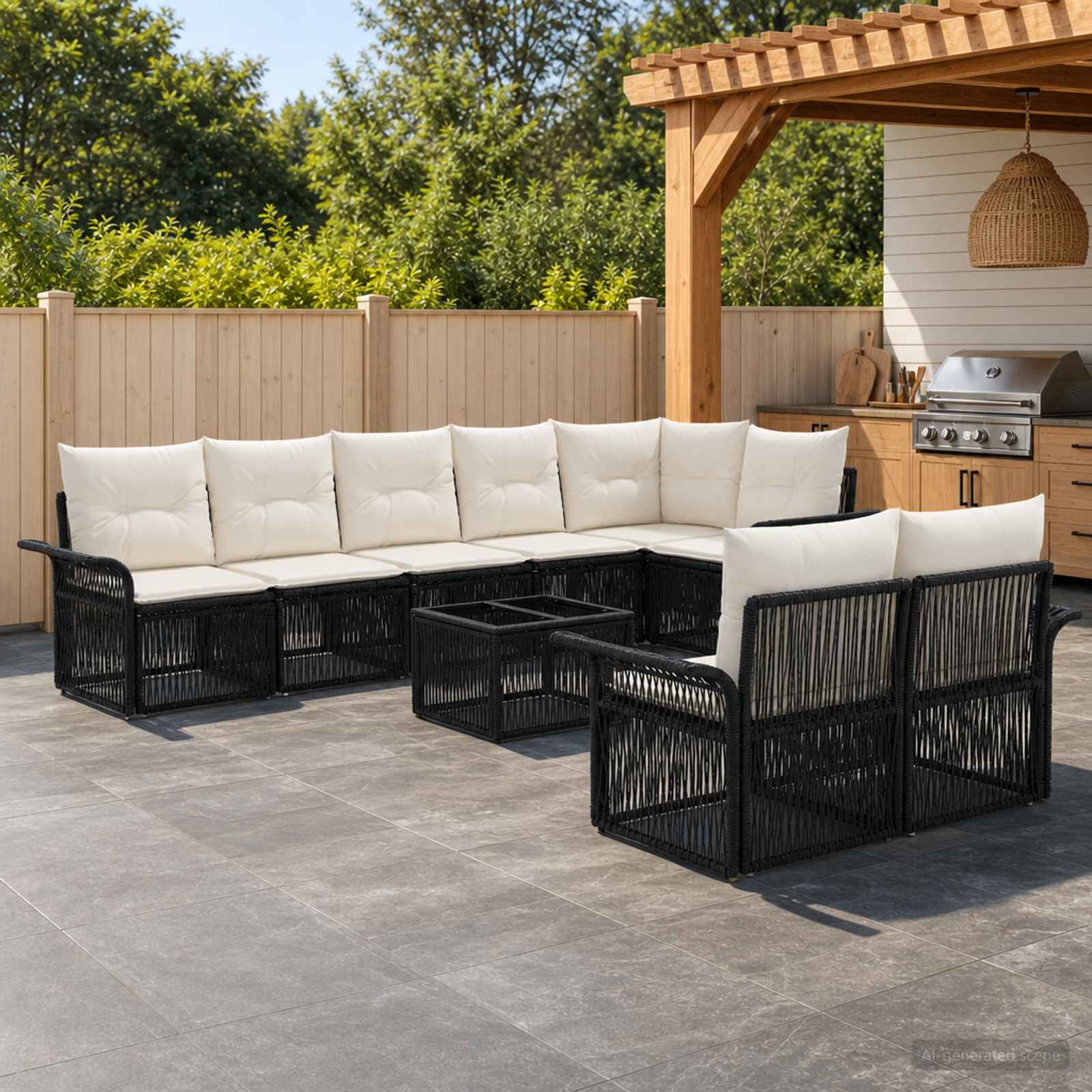 Tuinbankenset 9 pcs Zwart poly rattan – afbeelding 1