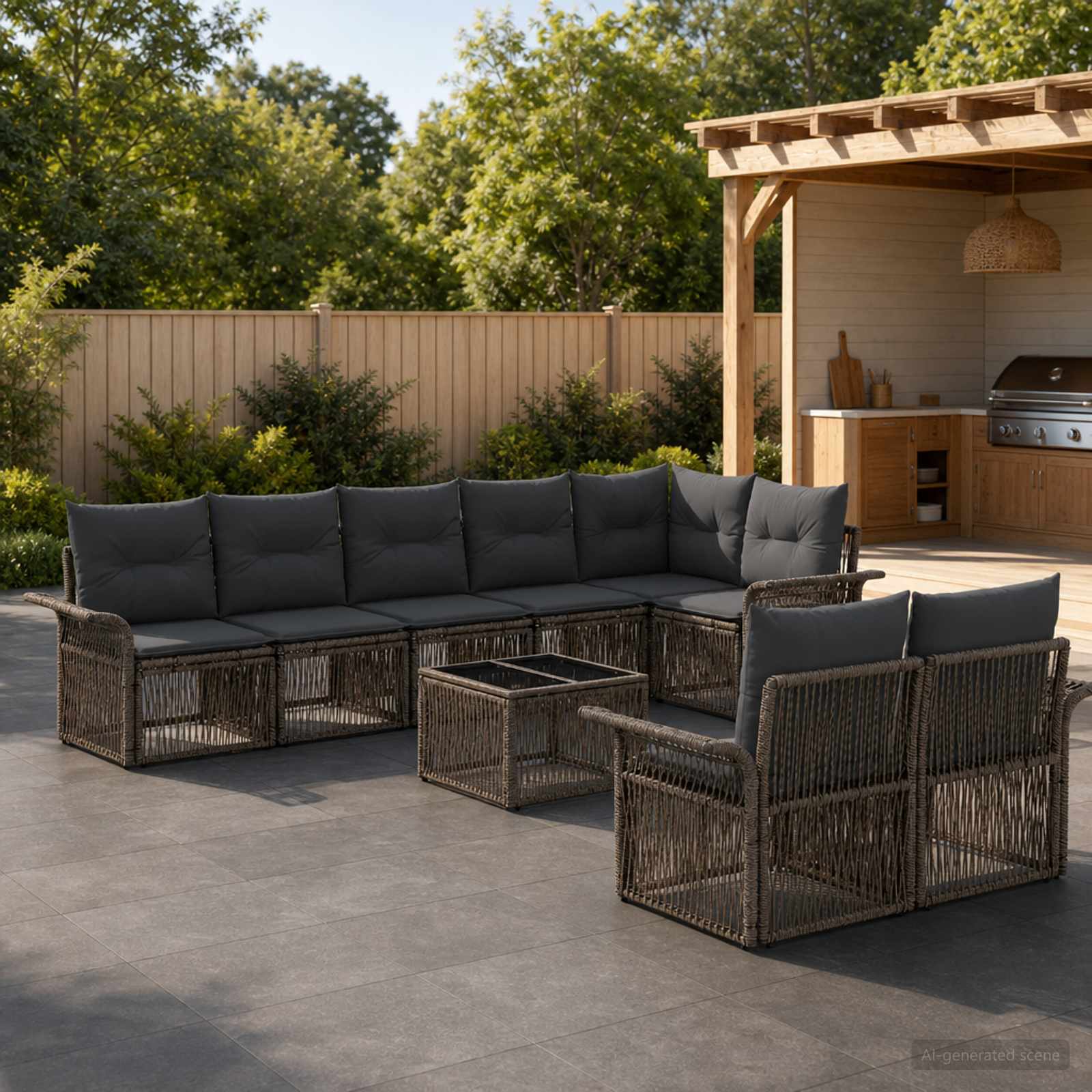 Tuinbankenset 9 pcs Grijs poly rattan – afbeelding 1