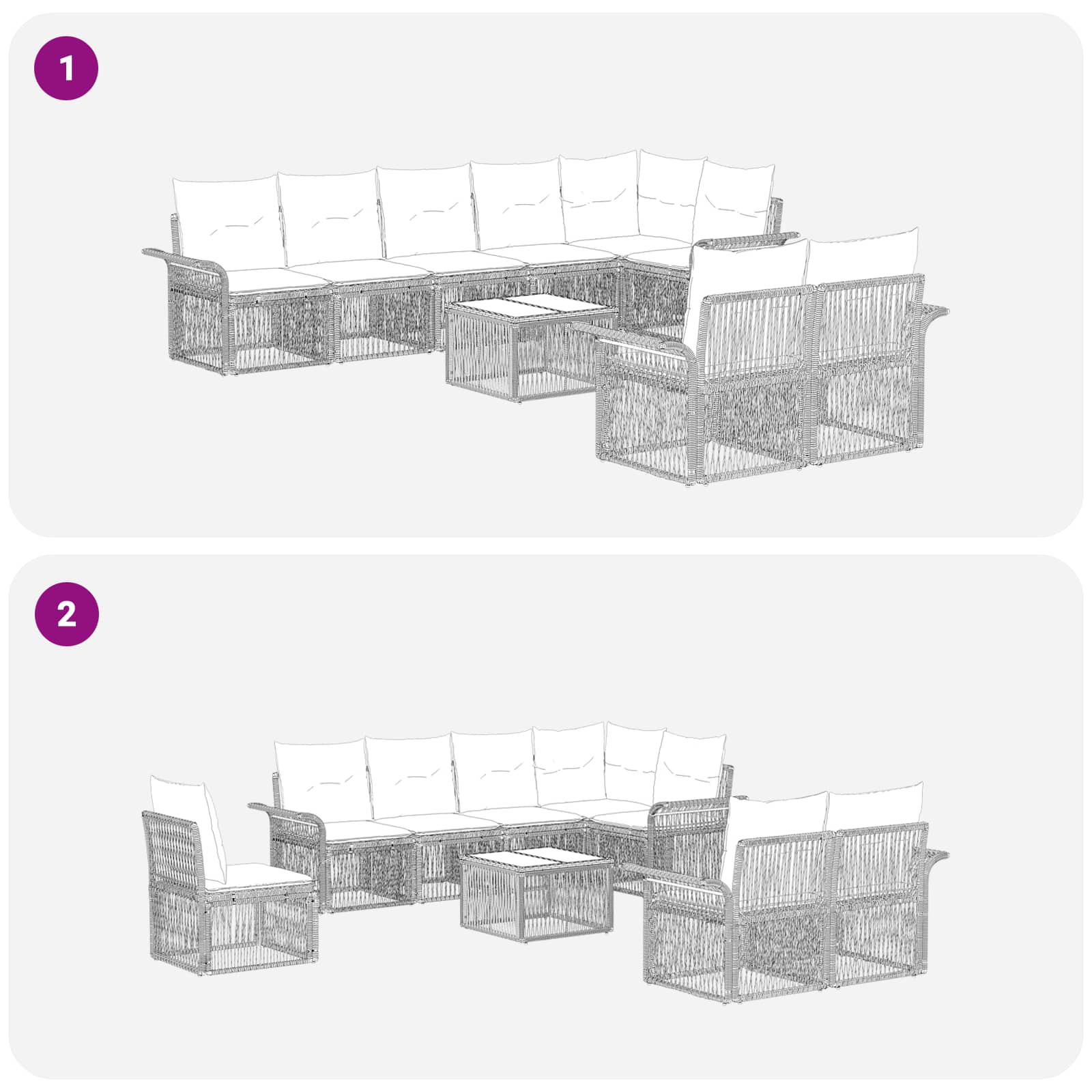Tuinbankenset 9 pcs Grijs poly rattan – afbeelding 8