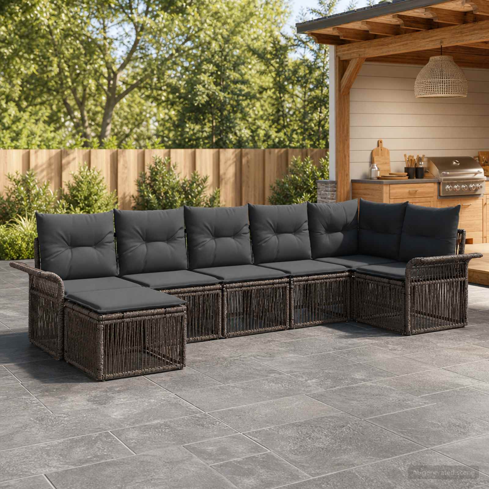 Tuinbankenset 7 pcs Grijs poly rattan – afbeelding 1