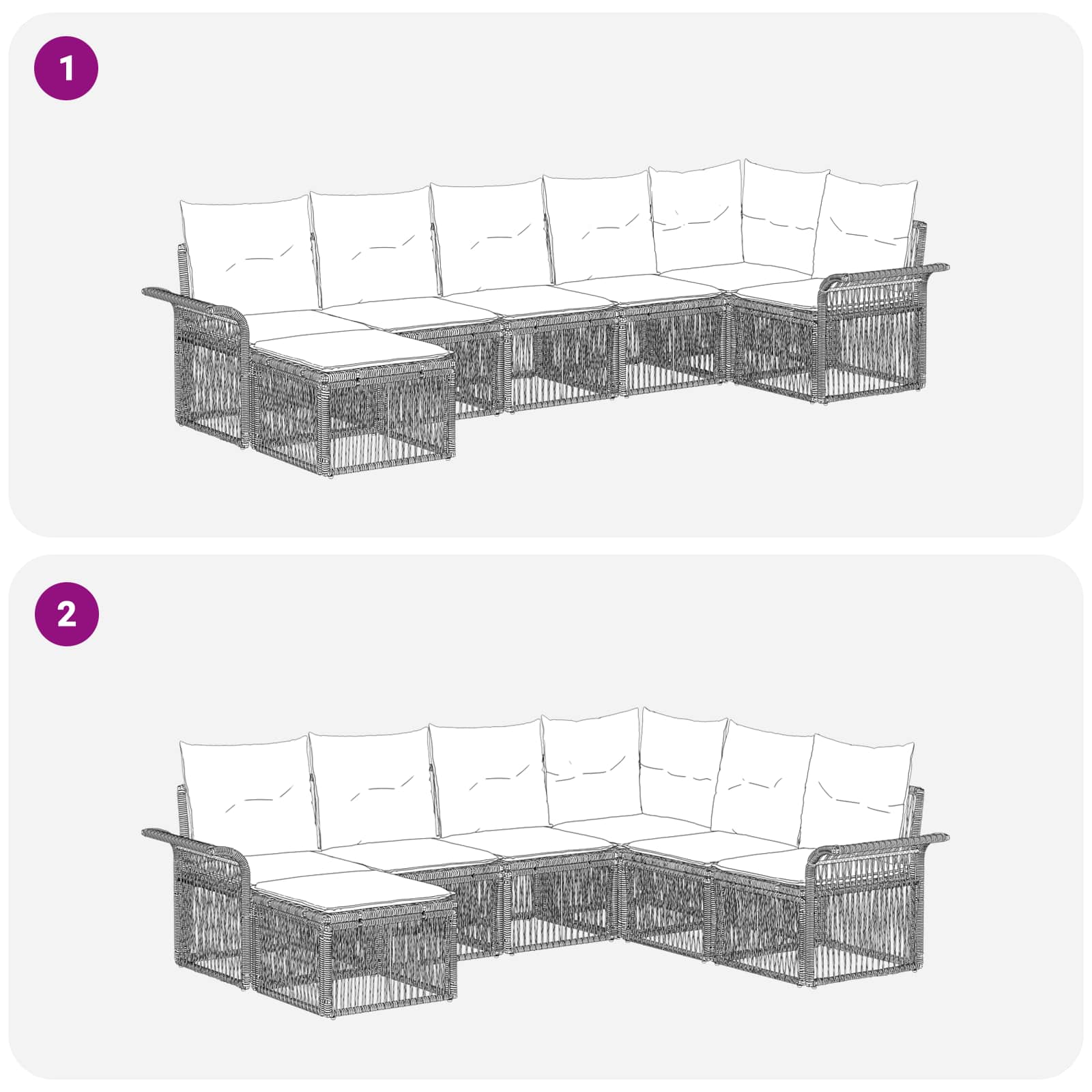 Tuinbankenset 7 pcs Grijs poly rattan – afbeelding 7