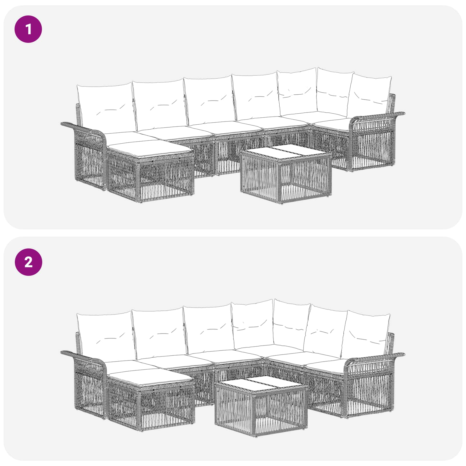 Tuinbankenset 8 pcs Grijs poly rattan – afbeelding 9