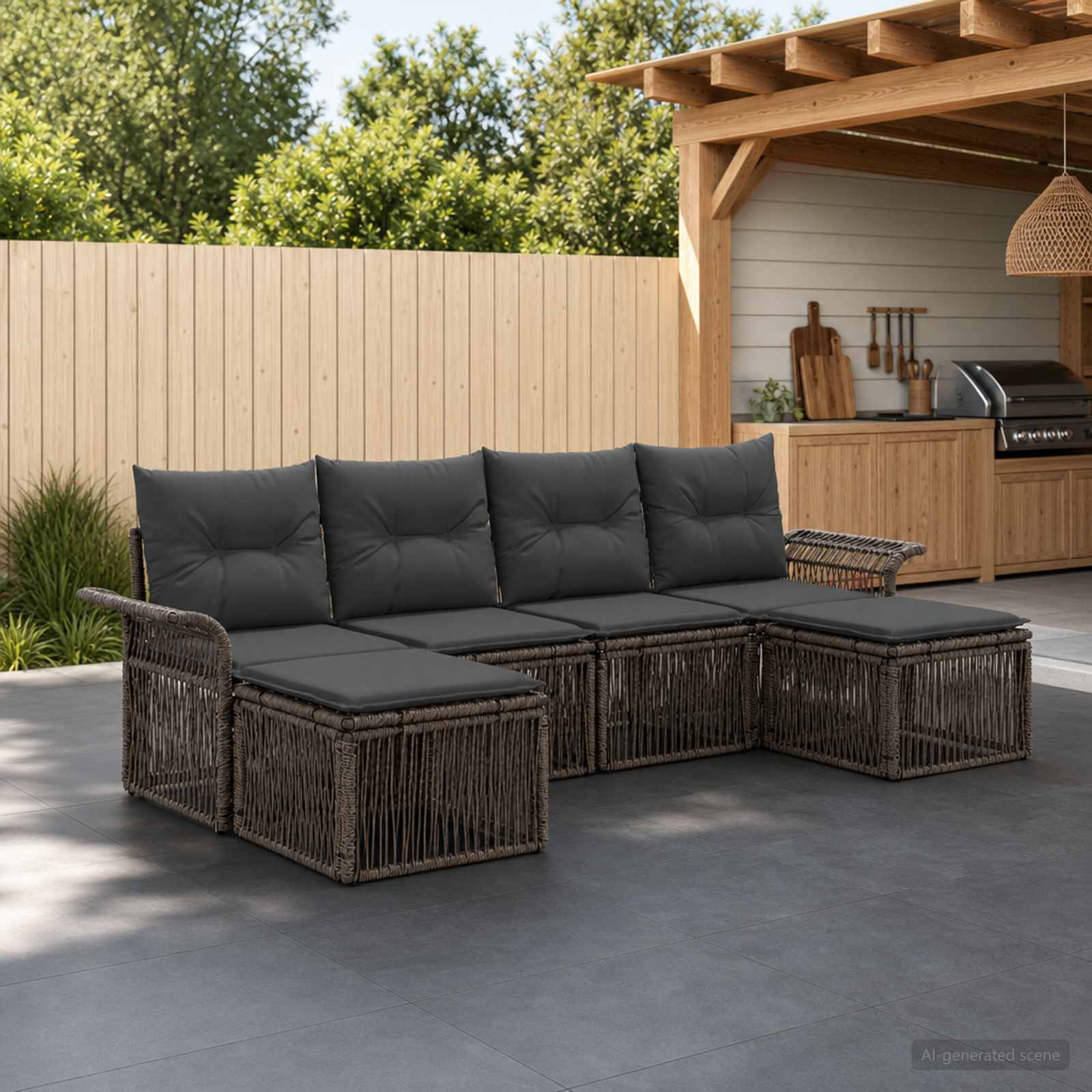 Tuinbankenset 6 pcs Grijs poly rattan – afbeelding 1